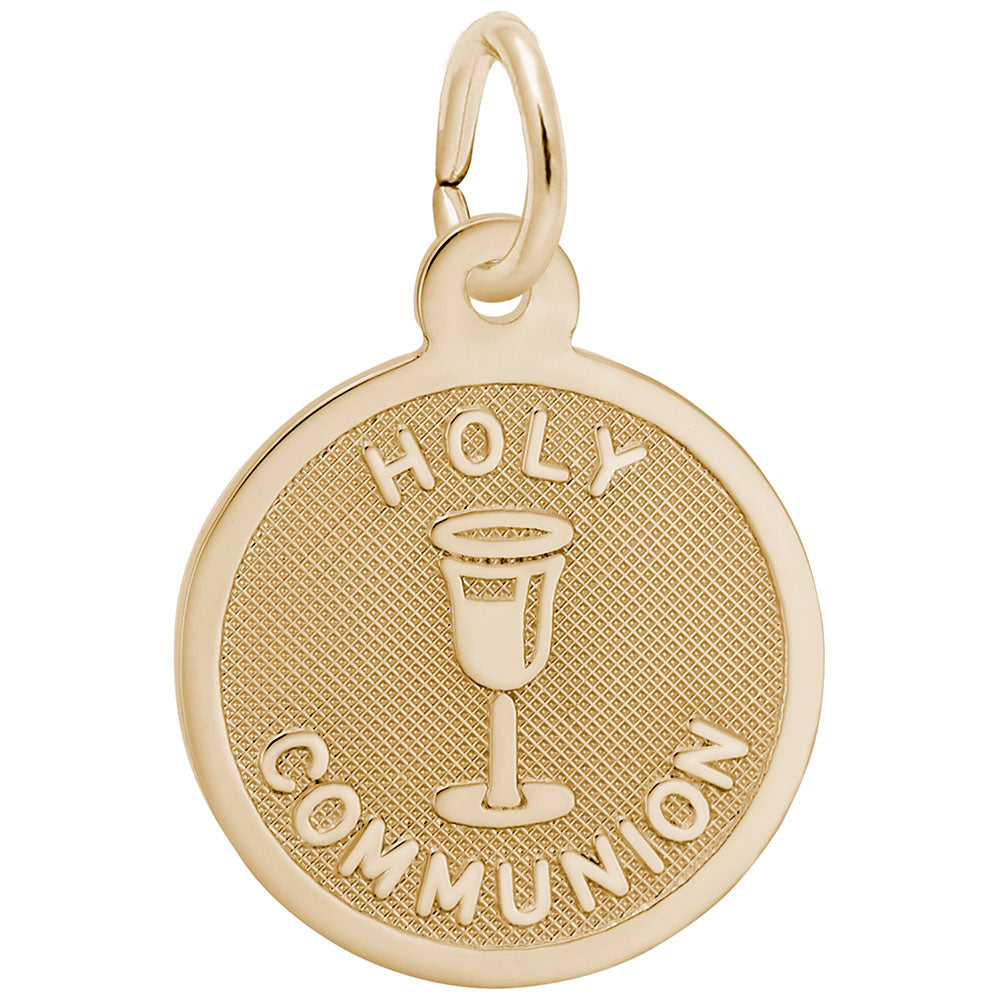 14K Gold Petite Holy Communion Disc Charm for Girls - First Communion Gift, Religious Jewelry for Church & Special Occasions