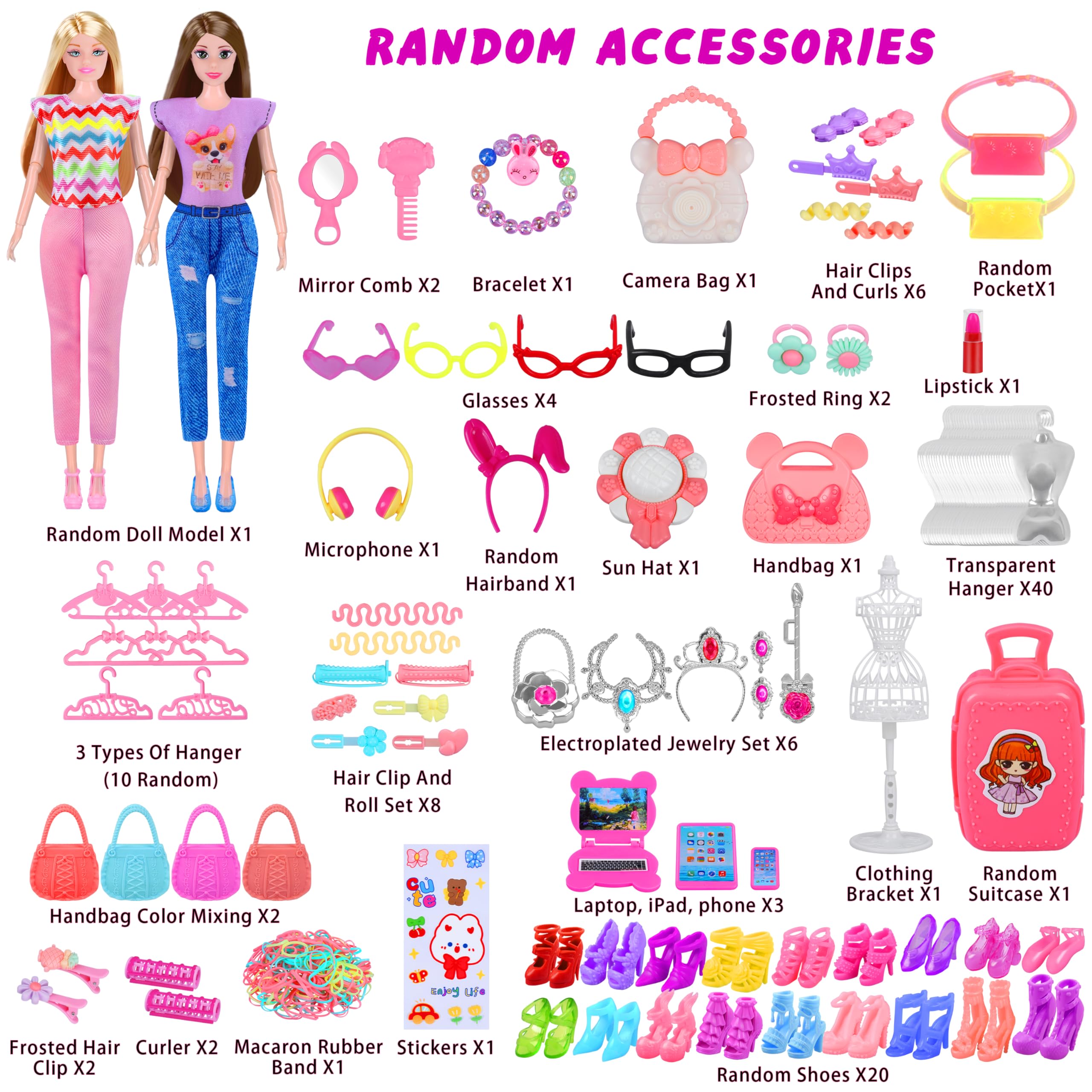 342 Pcs Doll Clothes & Accessories Set - Princess Gowns, Fashion Dresses, Tops, Pants, Swimsuits, Shoes & Hangers | Complete Doll Playset Dress Up Toy for Girls & Toddlers | Perfect Gift for Birthday, Christmas & Pretend Play