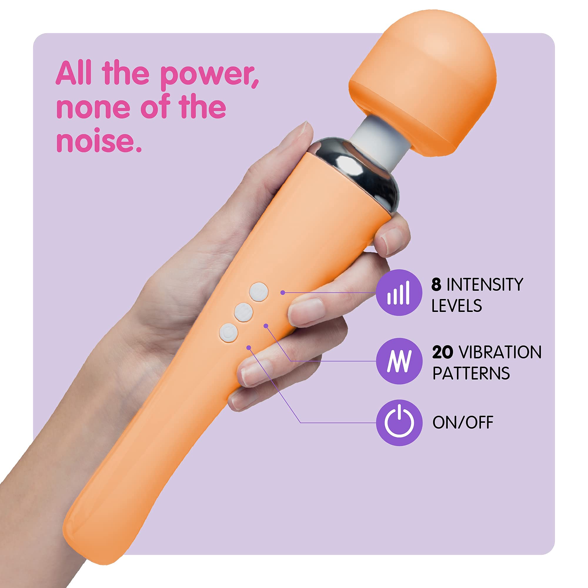 Oliver James Powerful Wand Massager - 20 Vibration Modes & 8 Speeds for G Spot & Clitoral Stimulation | Waterproof Wireless Adult Sex Toy for Women | Perfect for Couples Play & Solo Pleasure (Large, Peach)