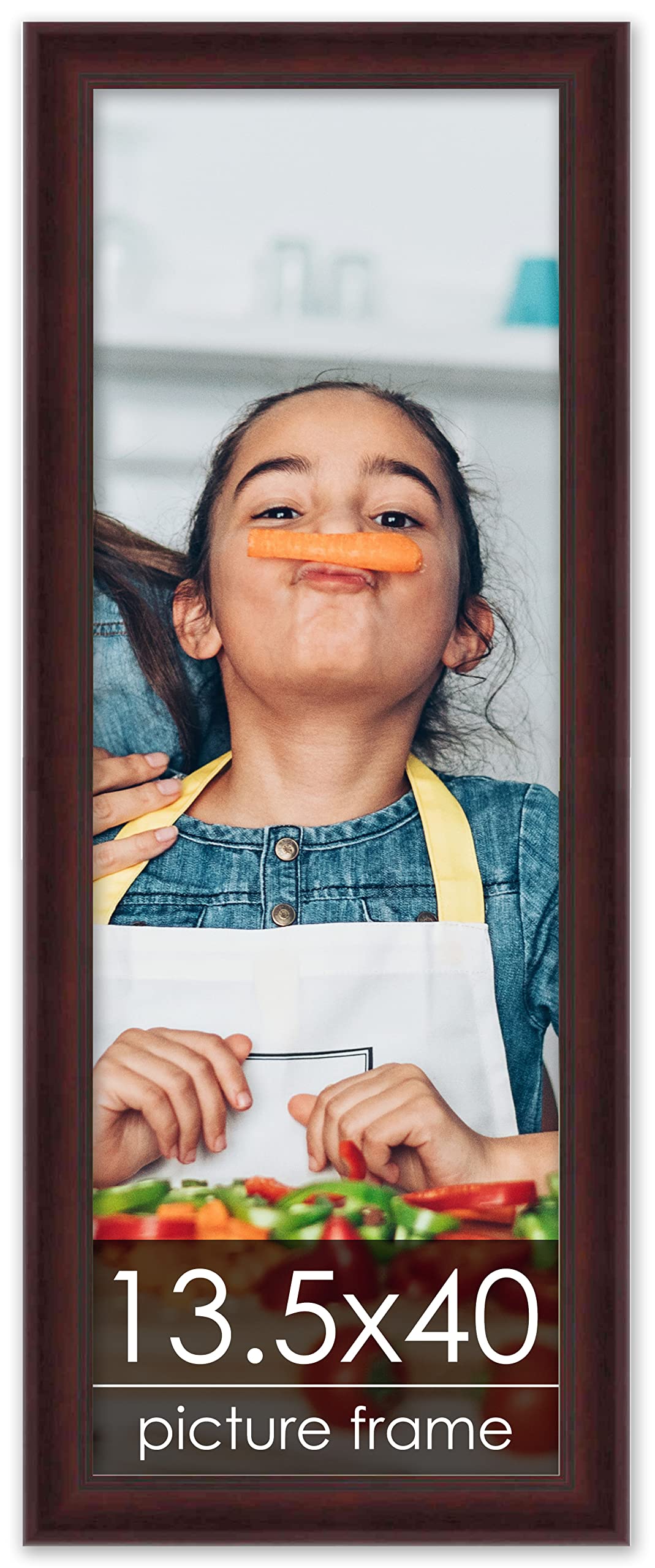 13.5x40 Modern Mahogany Wood Panoramic Picture Frame with UV Acrylic, Backing & Hanging Hardware - Perfect for Wall Art, Family Photos & Large Poster Displays in Living Rooms, Offices & Galleries
