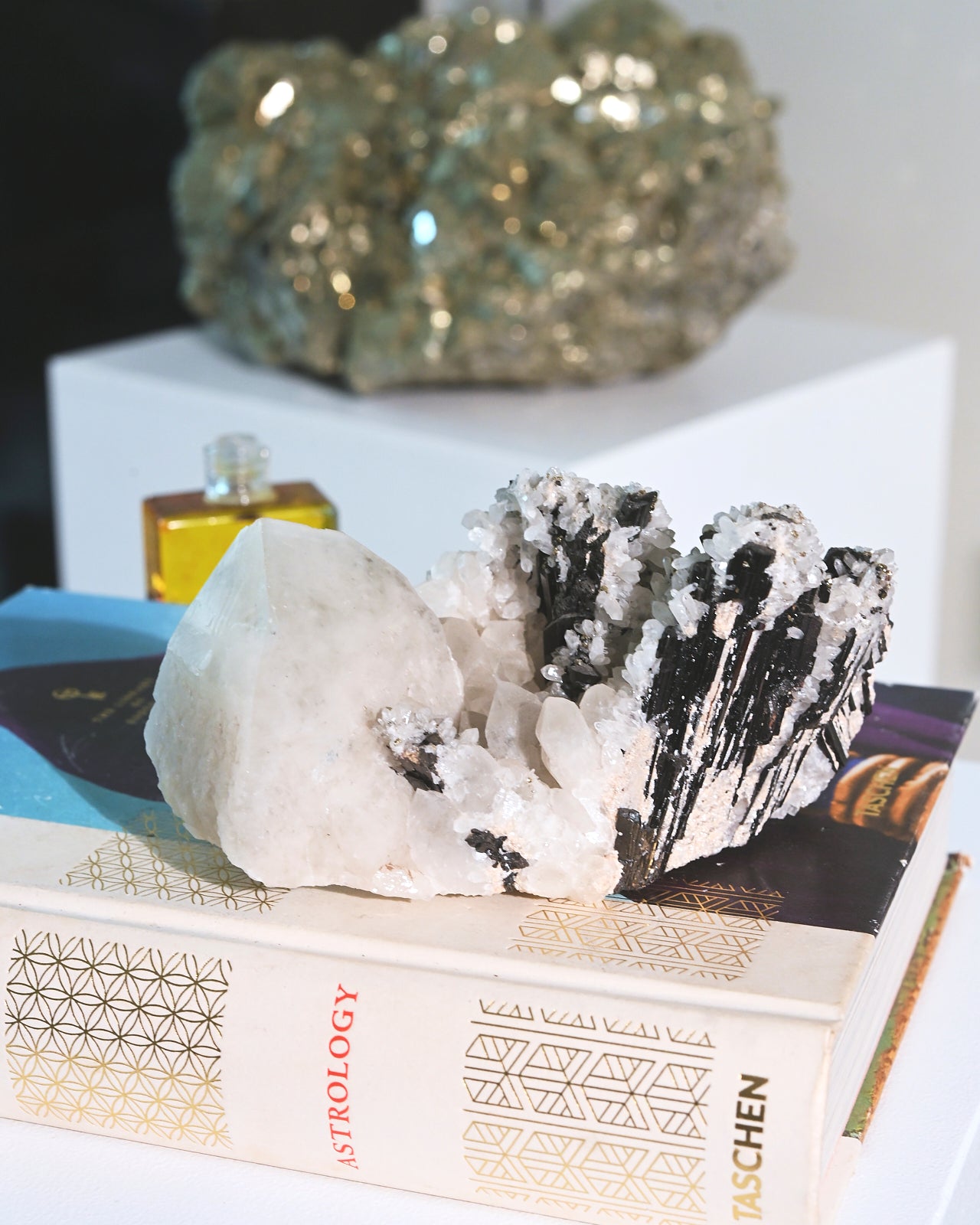 Natural Hubnerite with Quartz Crystal Cluster - 6 Inch Mineral Specimen for Collectors, Healing & Home Decor