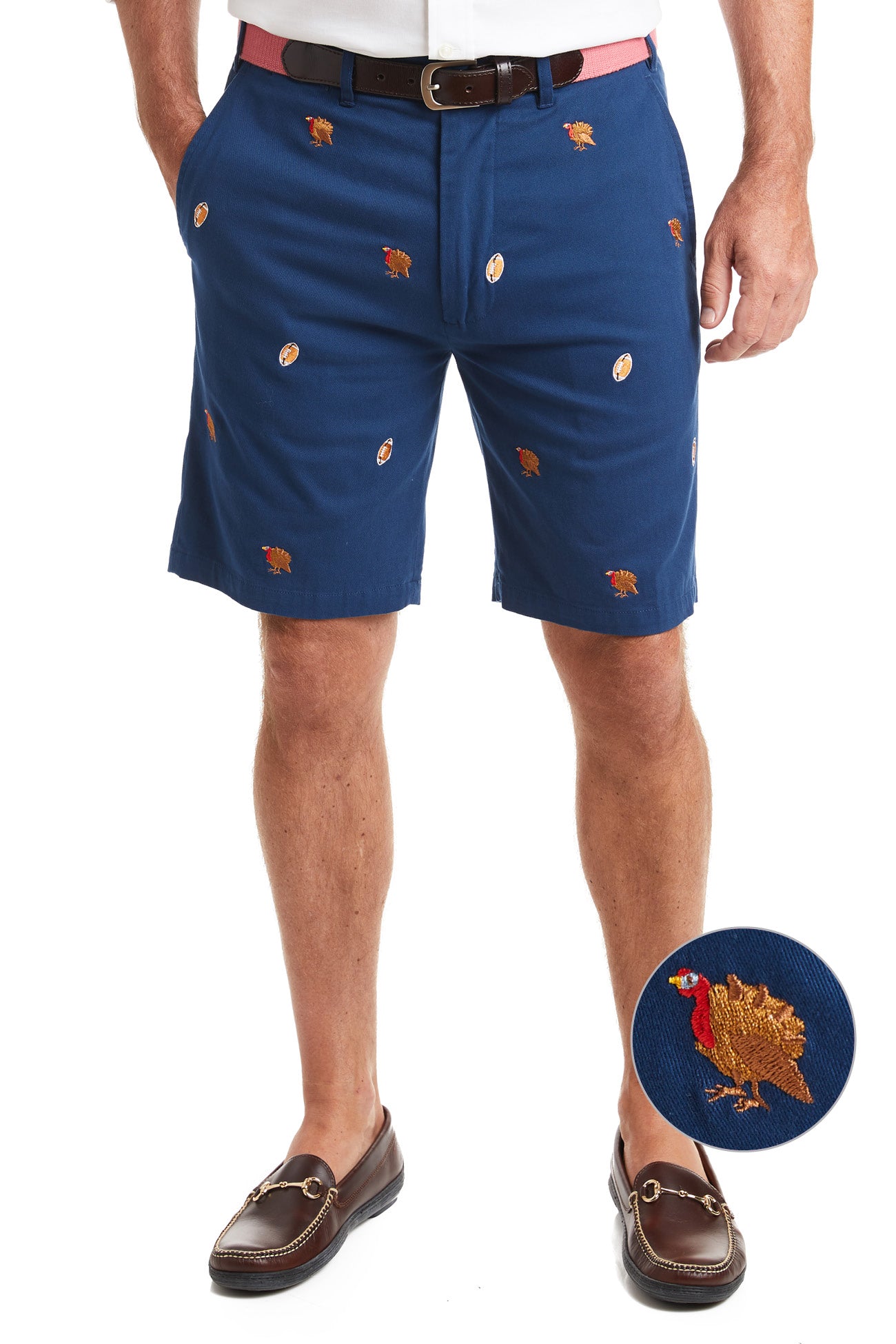 Cisco Short Nantucket Navy with Turkey & Football - Comfortable Casual Shorts for Men, Perfect for Thanksgiving Gatherings & Football Game Days
