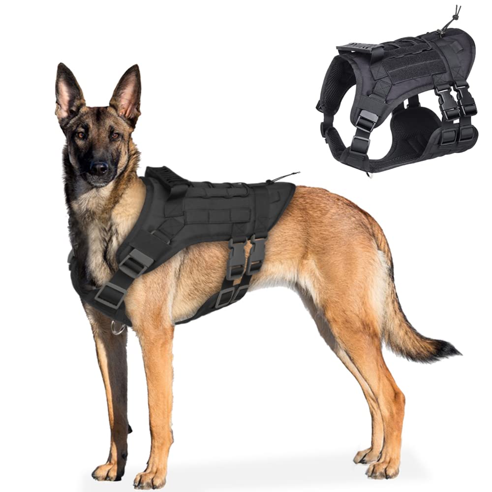 Tactical Dog Harness - Medium Black 900D Nylon No-Pull Military Vest with Molle System for Training, Hunting & Outdoor Adventures - Perfect for German Shepherds, Rottweilers & Large Breed Dogs