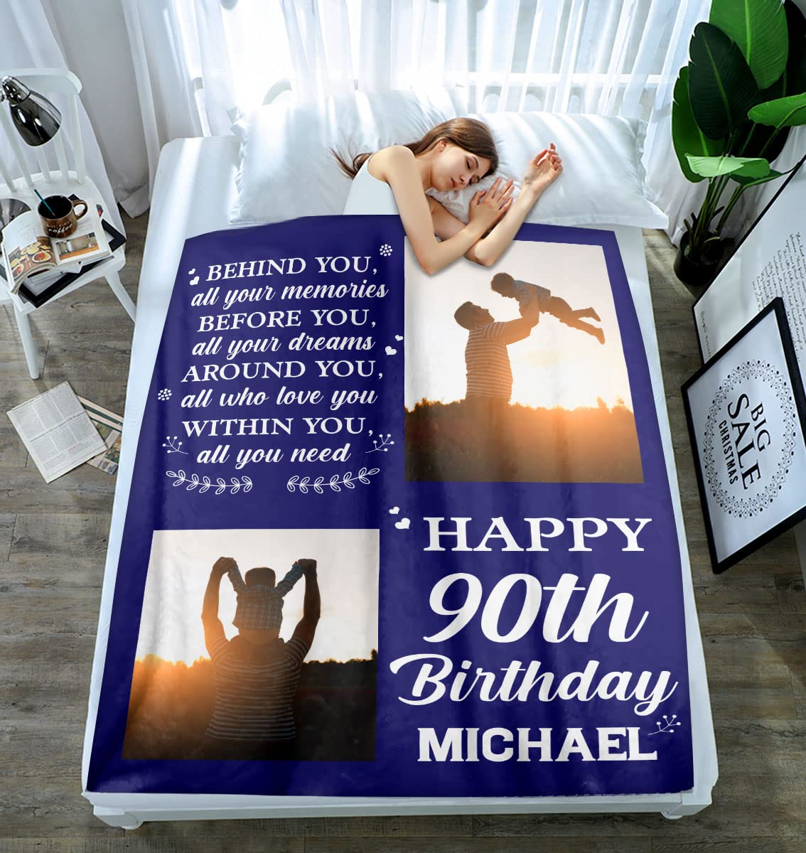 Personalized 90th Birthday Blanket for Men - Custom Photo Fleece Sherpa Throw for Dad & Grandpa Born in 1933 | Funny 90 Years Old Gift Idea | Perfect for Birthday Decorations, Family Celebrations & Cozy Home Use