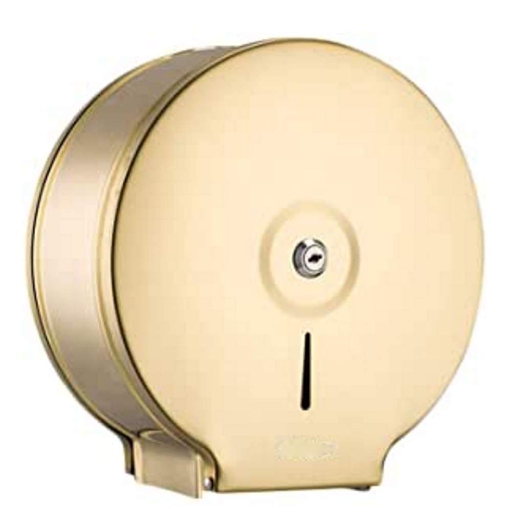 JHHDP Commercial Toilet Paper Dispenser - Wall Mounted Gold Polished Bathroom Tissue Holder for Restrooms, Hotels & Offices - Heavy Duty Stainless Steel Toilet Roll Box with Easy Refill Design
