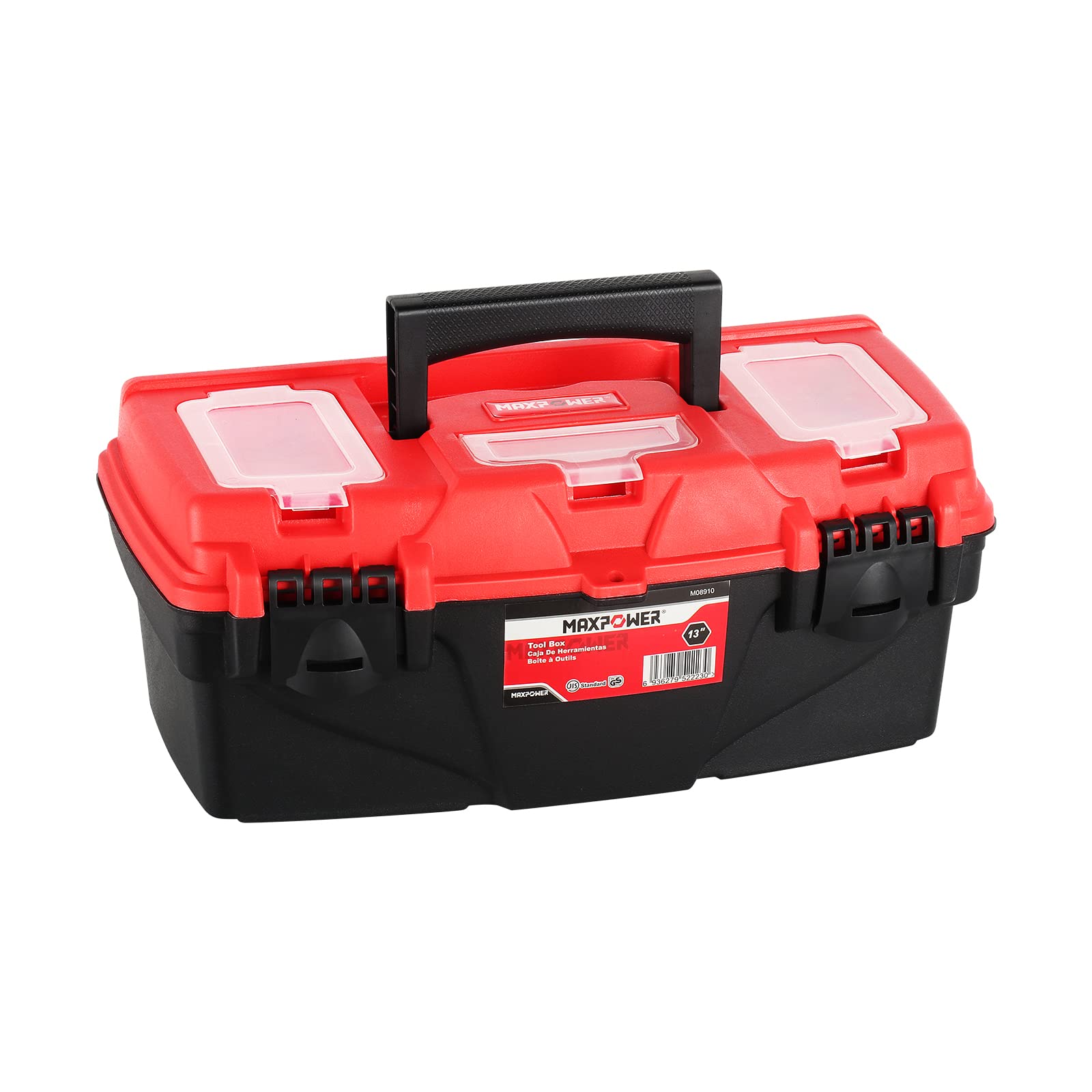 MAXPOWER 13-Inch Heavy Duty Tool Box with Removable Tray & Dual Lock System - Portable Tool Organizer for Home, Garage, Workshop, and DIY Projects