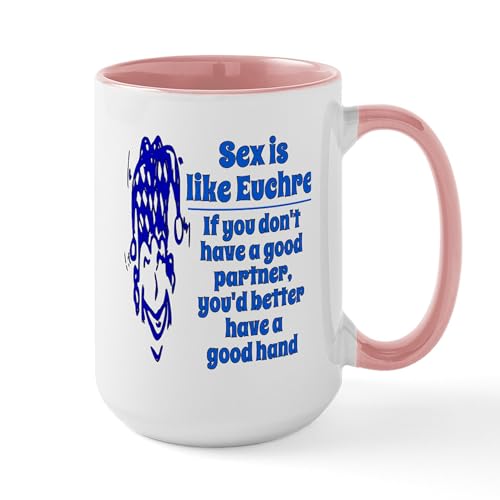 White/Pink Inside - Sex Is Like Euchre Large Mug