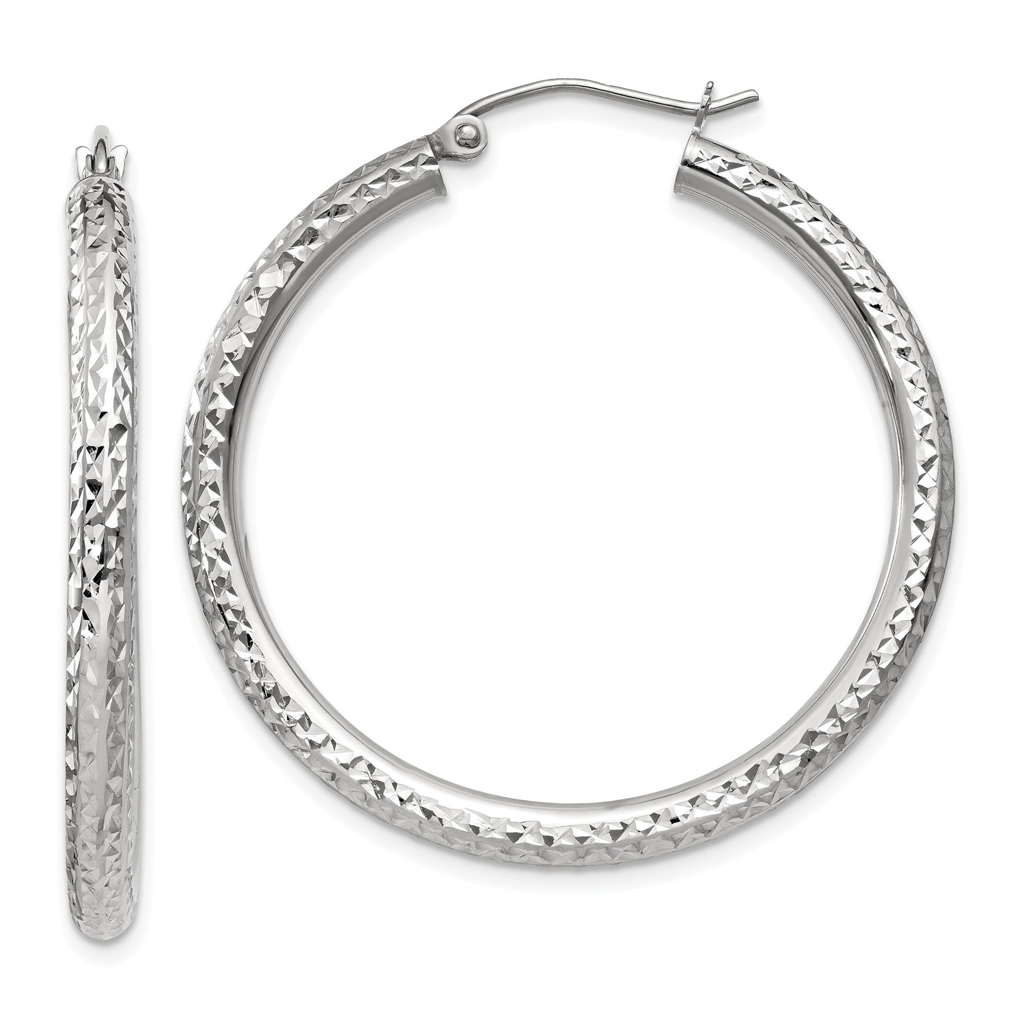 10K Solid White Gold 3mm Round Medium Hoop Earrings for Women - Classic Everyday Jewelry for Work, Date Night & Special Occasions