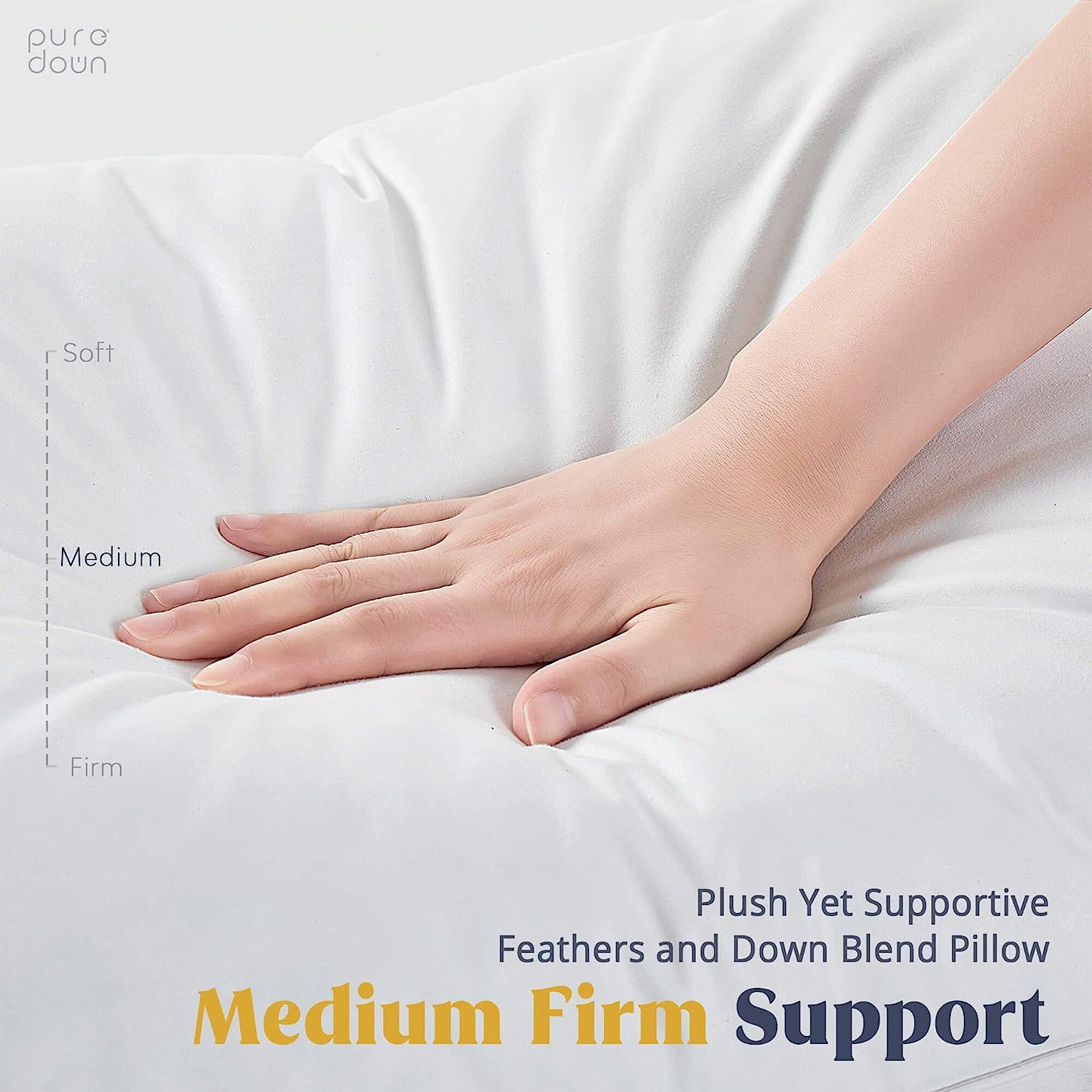Puredown® 100% Goose Feather & Down Pillows Set of 2 - Queen Size White Pillows with Soft Cotton Cover for Hotel Luxury & Home Comfort - Perfect for Side Sleepers, Back Pain Relief & Bedroom Decor