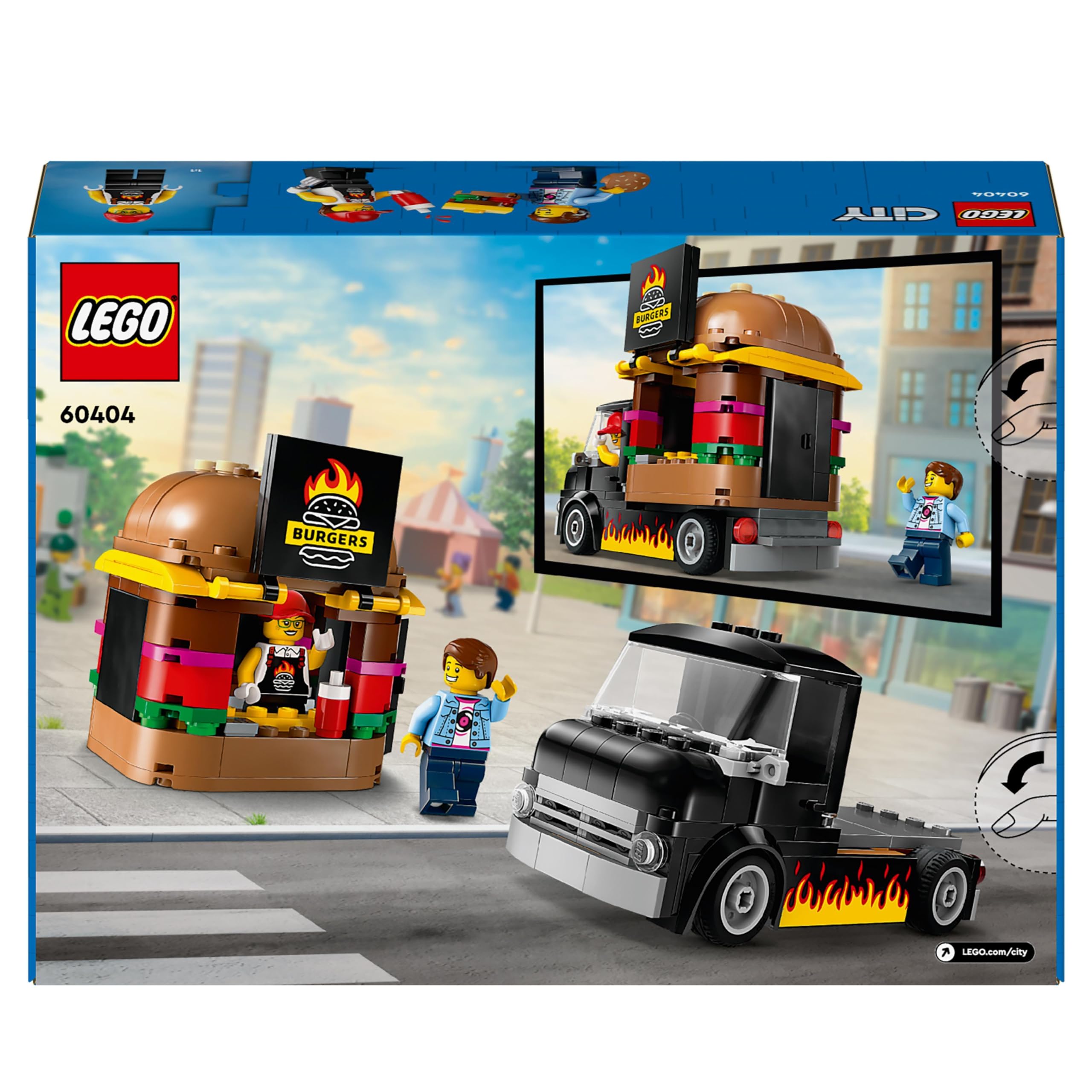 LEGO City Burger Truck Toy Building Set with Mini Figure & Accessories - Fun Gift for Boys & Girls Ages 5+ (Set 60404) - Pretend Play, Birthday & Holiday Gift Idea