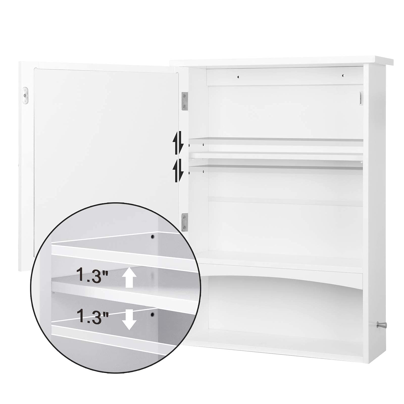 VASAGLE White Wooden Mirror Cabinet with Storage - Bathroom Wall Mounted Medicine Cabinet for Toiletries & Essentials - Perfect for Small Bathrooms & Vanity Organization