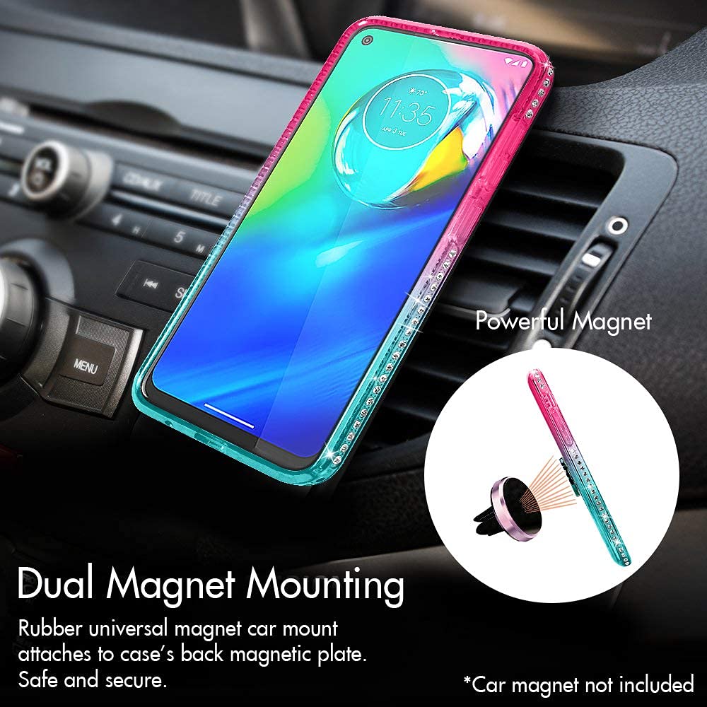 Sparkly Holographic Glitter Phone Case for Moto G Stylus 2020 - Bling Diamond Ring Stand Protective Cover for Women & Girls (Green) | Perfect for Everyday Use, Selfies, and Secure Phone Protection