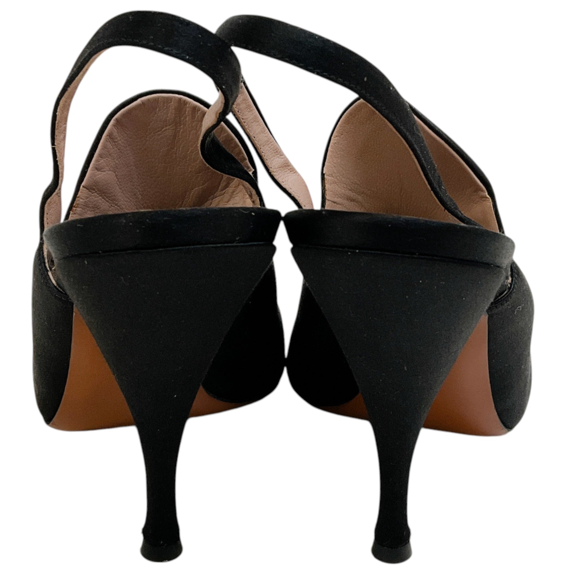 Rochas Women's Black Satin Slingback Heels - Elegant Pointed Toe Pumps for Work, Party & Special Occasions