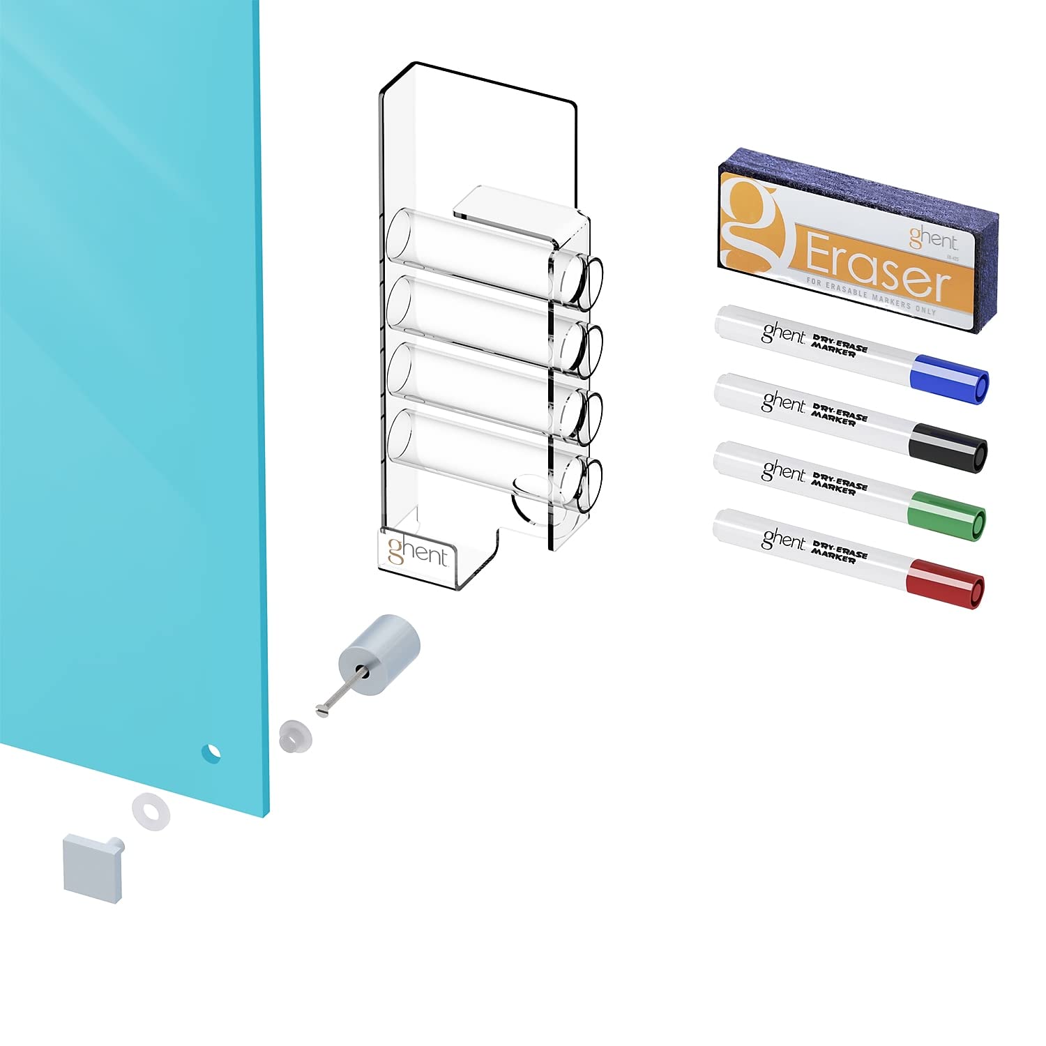 4'x6' Harmony Glass Whiteboard with Square Corners - Blue Dry Erase Board for Office & Home, Includes 4 Markers & Eraser - Perfect for Meetings, Presentations & Classroom Teaching