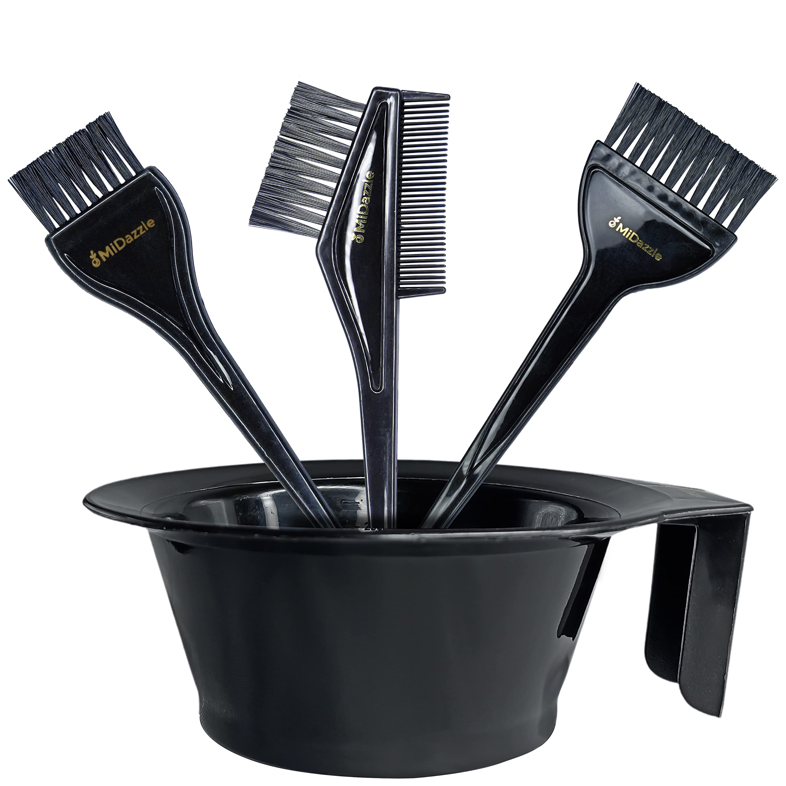 Professional Hair Coloring Brush & Bowl Kit - Omidazzle Midazzle for Salon & Home Use - Perfect for Highlights, Ombre, Root Touch Up & DIY Hair Dyeing (Black)