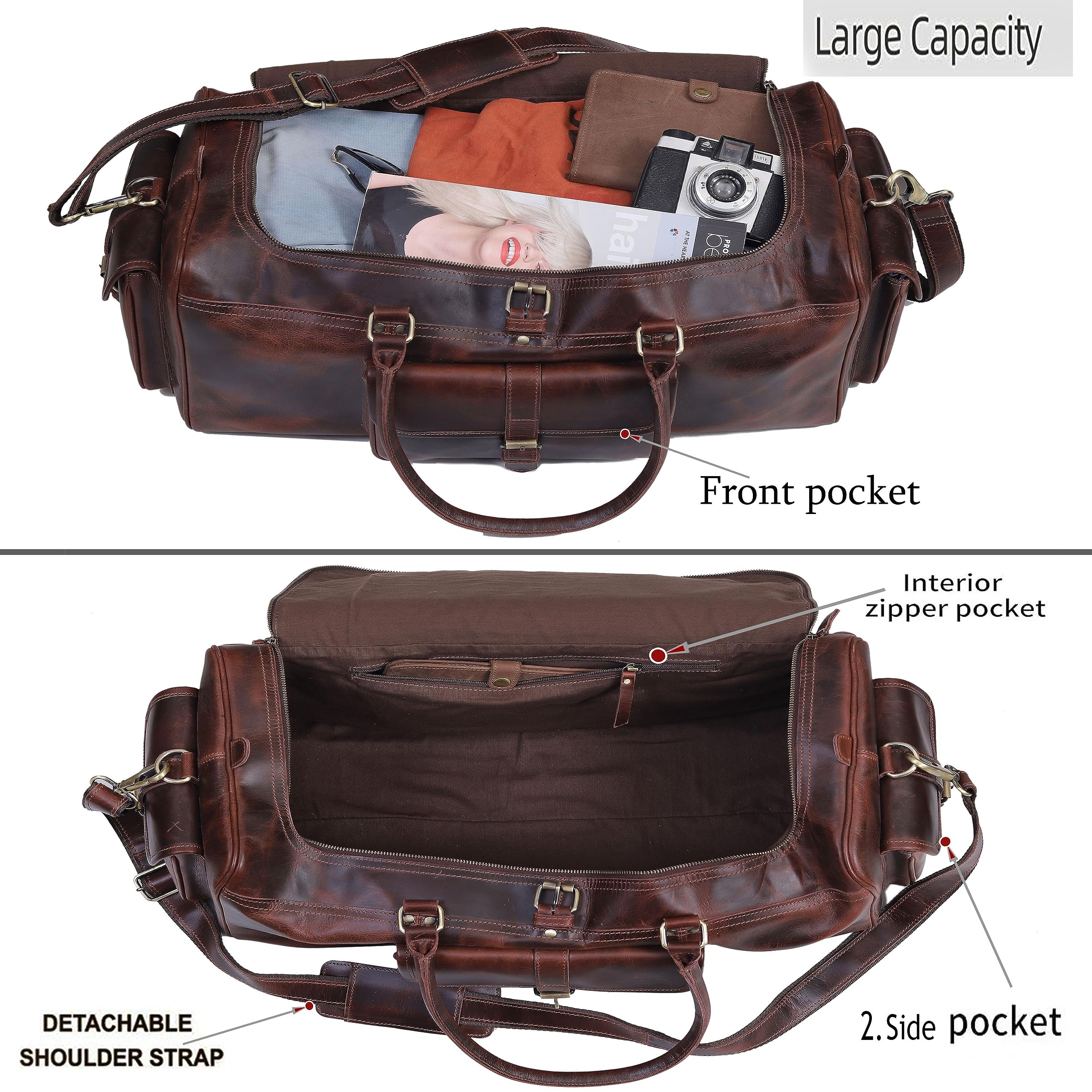 Premium Full Grain Leather Duffel Bag for Men - 24