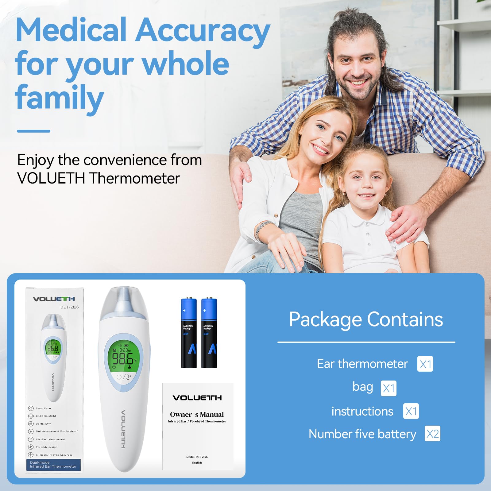 **3-in-1 Digital Baby Thermometer for Ear, Forehead & Touchless Use – HSA/FSA Eligible – Fast 1-Second Reading with Fever Alarm & 30 Memory Recall – Perfect for Infants, Kids & Adults – Ideal for Home, Travel & Pediatric Care**