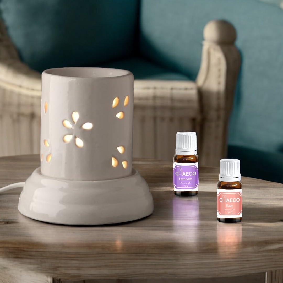 Premium Ceramic Electric Aroma Diffuser - Round Flower Cut Design Essential Oil Diffuser for Home & Office, White (1 Pack) - Perfect for Relaxation, Yoga, Spa & Aromatherapy