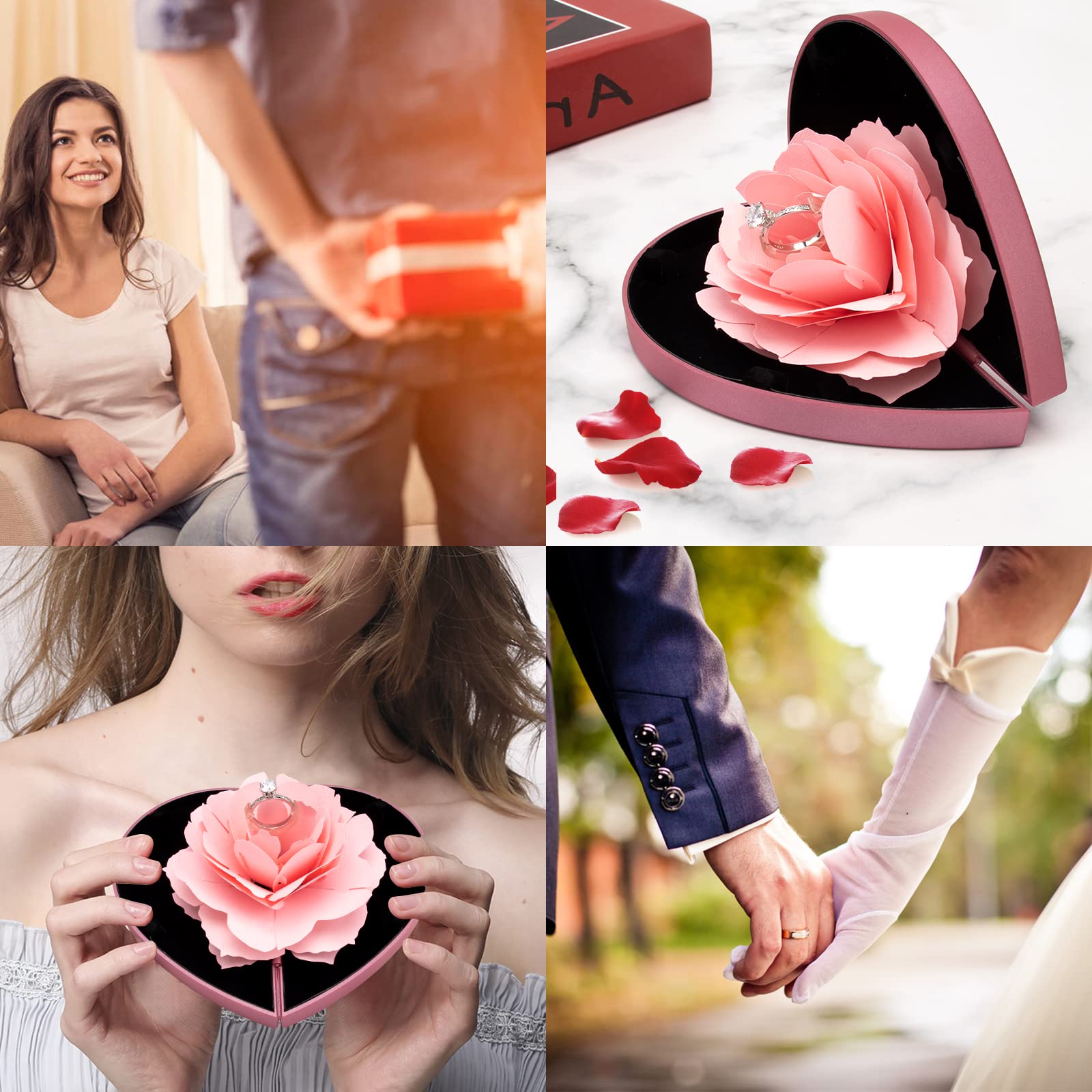 Wonuu Heart Shaped Pink Engagement Ring Box - Romantic Rose Jewelry Storage Holder for Women, Perfect Proposal Wedding Gift (Great for Surprise Proposals, Anniversary Gifts & Jewelry Organization)