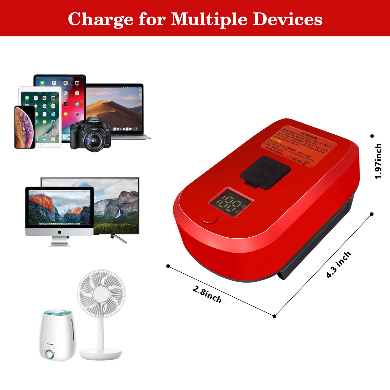 URUN 18V Battery Charger Adapter for Milwaukee Tools - Portable USB Fast Charger with PD65W Output & LCD Display - Power Source for Job Sites, Camping, Emergency Use