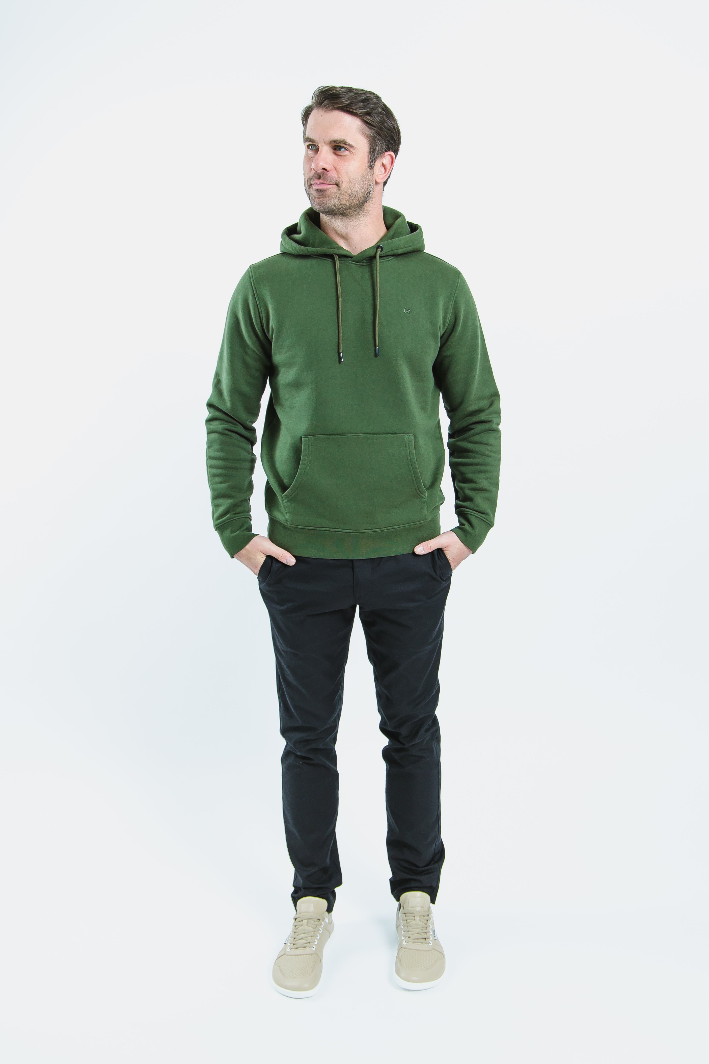 Men's Hoodie Be Lenka Essentials - Dark Green Pullover for Casual Wear & Outdoor Activities