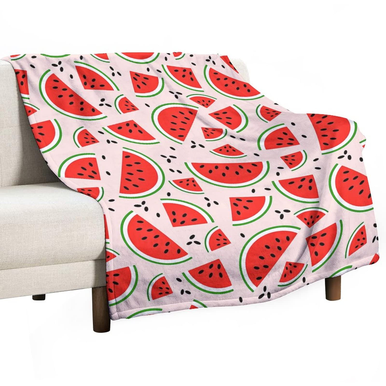 Soft Red Watermelon Flannel Throw Blanket - Lightweight Cozy Plush Blanket for Bed, Sofa & Living Room - Perfect for Home Decor, Movie Nights and Seasonal Comfort
