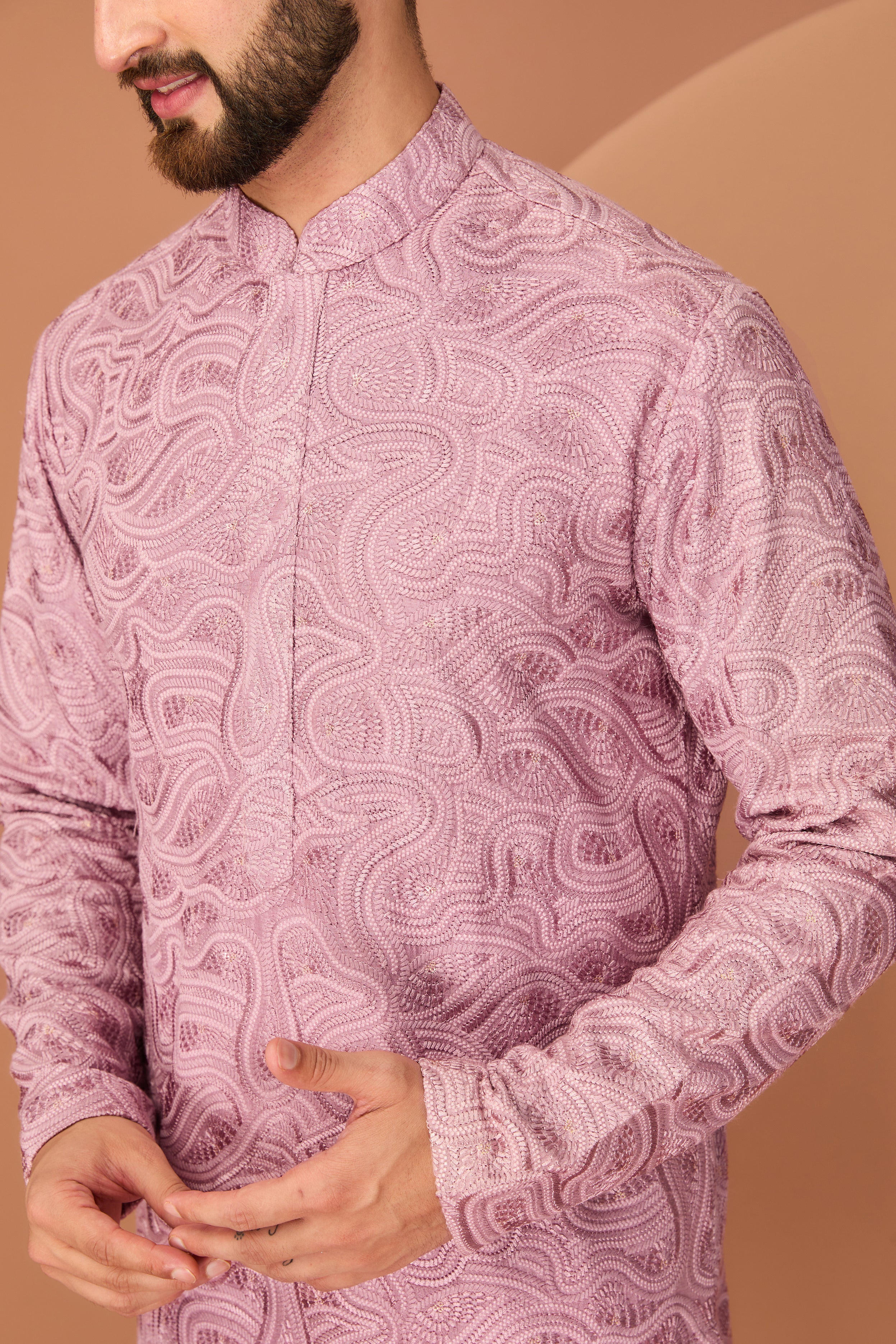 Elegant Light Purple Abstract Chikankari Kurta for Women - Traditional Indian Embroidered Tunic - Perfect for Festivals, Weddings & Casual Wear