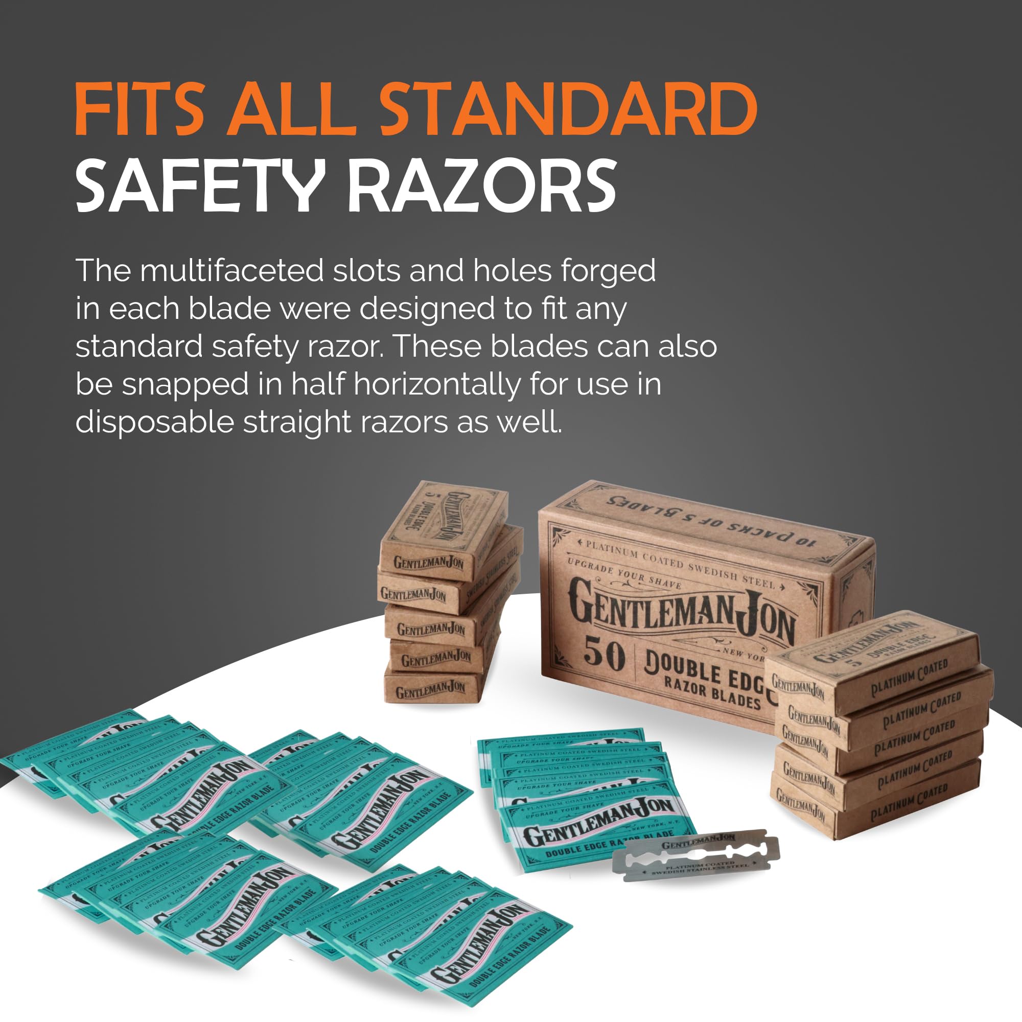 50-Pack Platinum Double Edge Razor Blades - Premium Swedish Stainless Steel Safety Razor Blades for Men - Platinum Coated for Smooth Shaving - Compatible with Most Safety Razors - Perfect for Home, Travel & Barber Shop Use