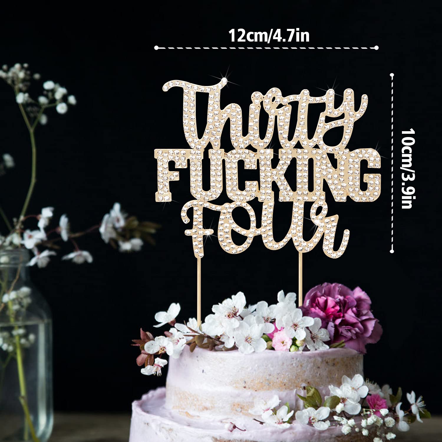 Funny Gold Rhinestone Cake Topper for 34th Birthday - Cheers to 34 Years Party Decor, Cake Centerpiece & Gift Sign | Perfect for Birthday Celebrations, Anniversaries & Special Occasions