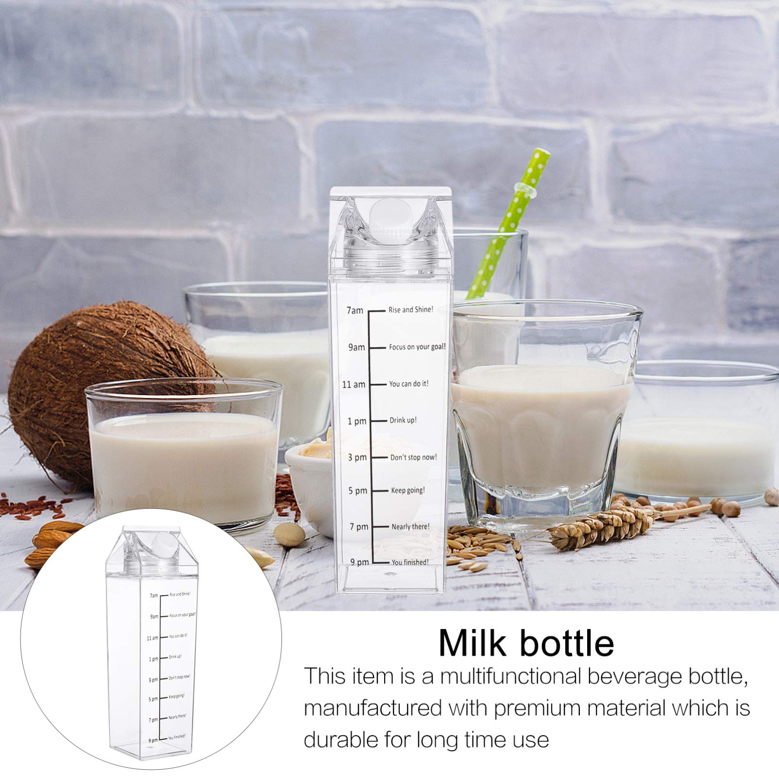 Angoily Clear 1000ml BPA-Free Square Milk Carton Water Bottle with Measurement Scale - Portable & Reusable for Outdoor Sports, Travel, Camping, Hiking, Gym & Daily Hydration
