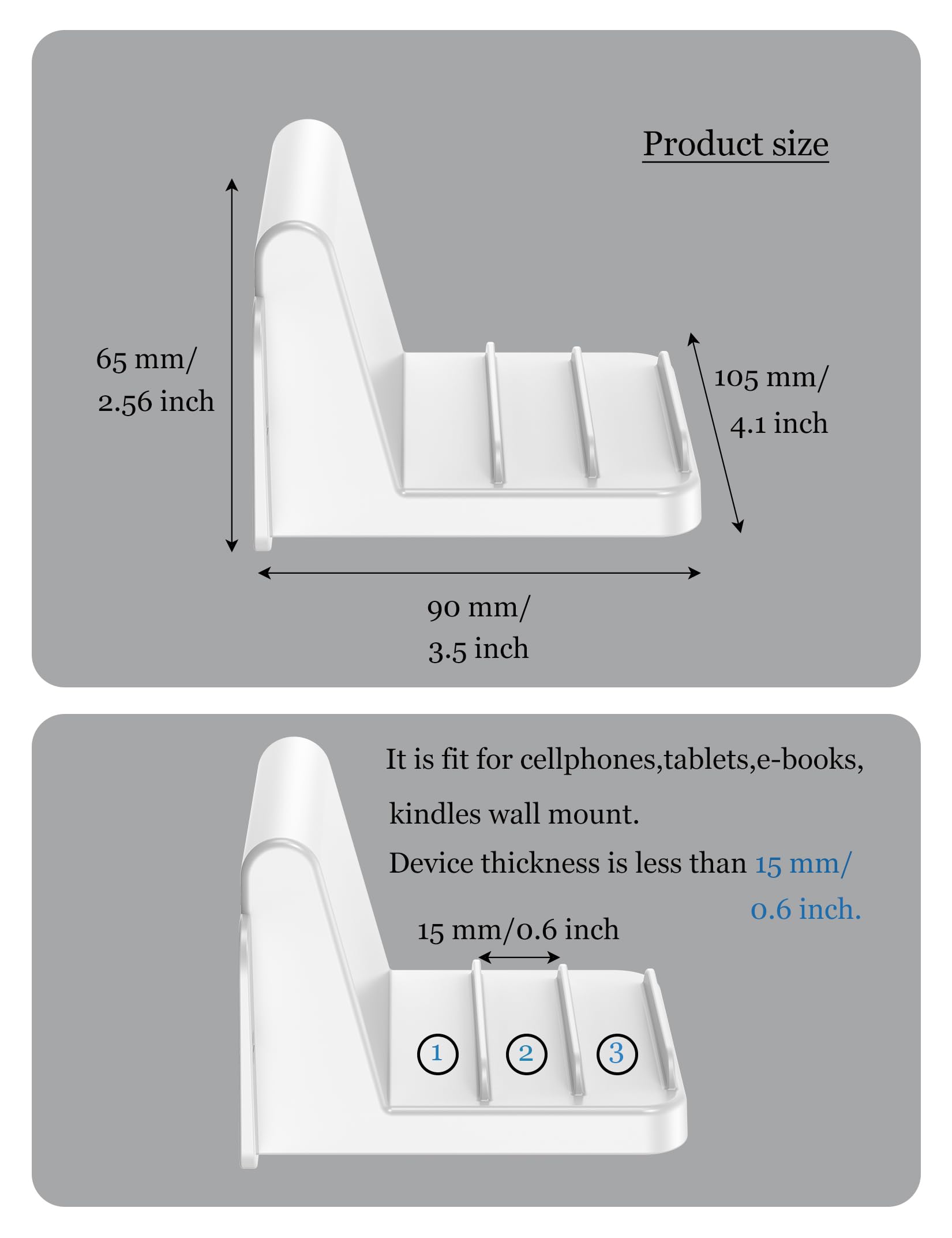 Wall Mount Phone Holder for iPhone & Smartphones, Tablet Stand Compatible with iPad & Kindle - Adjustable 3-Slot Design for Bathroom, Bedroom & Kitchen - Perfect for Hands-Free Viewing While Cooking, Showering or Relaxing (White)