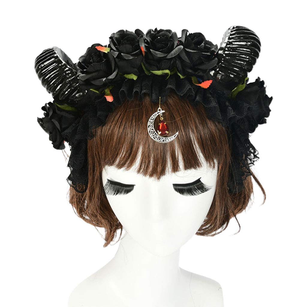 Gothic Lace Headband with Rose and Moon Pendant - Elegant Halloween Hair Accessory for Women | Perfect for Cosplay, Parties, and Gothic Fashion