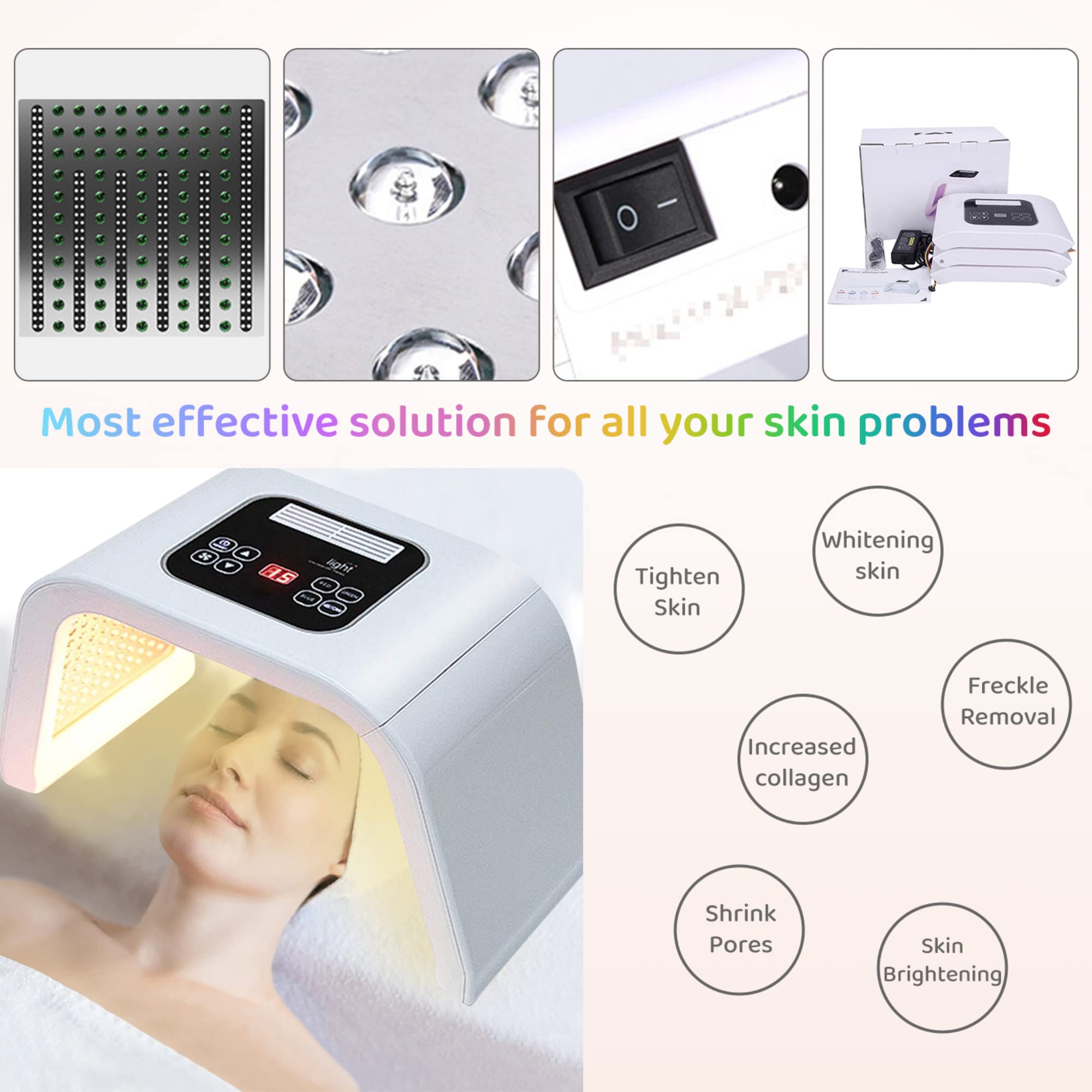 7-in-1 LED Light Therapy Mask for Face & Body - Red Light Therapy Device for Skin Care, Anti-Aging, Acne Treatment - Rejuvenates Face, Neck, Hands - Perfect for Home Spa & Beauty Routine