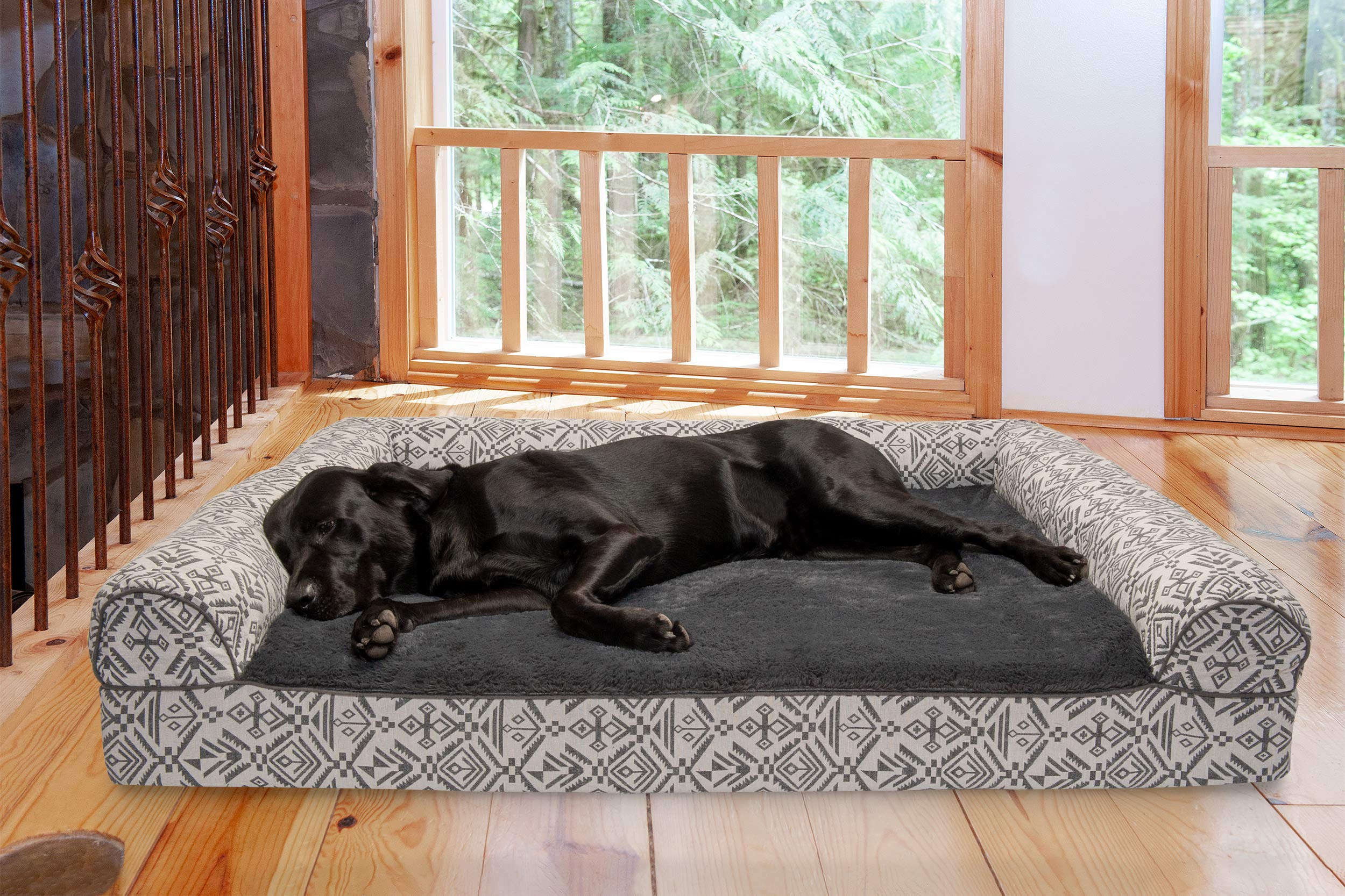Furhaven Orthopedic Dog Bed for Large Dogs up to 125 lbs - Removable Bolsters & Washable Cover - Plush Sofa with Southwest Kilim Woven Decor - Boulder Gray (Jumbo Plus/XXL) - Perfect for Joint Pain Relief & Comfortable Sleeping in Living Room or Bedroom