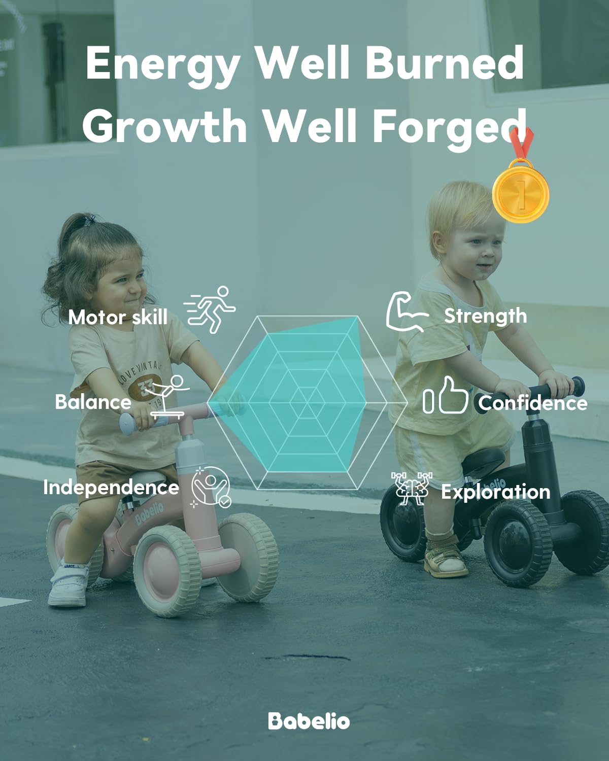 BABELIO Updated Baby Balance Bike for 1-3 Year Old Boys & Girls | 10-36 Month Toddler Training Bike | 4-Wheel Off-Road Design | Adjustable Seat & Handlebar - Green | Perfect for Indoor & Outdoor Learning to Ride