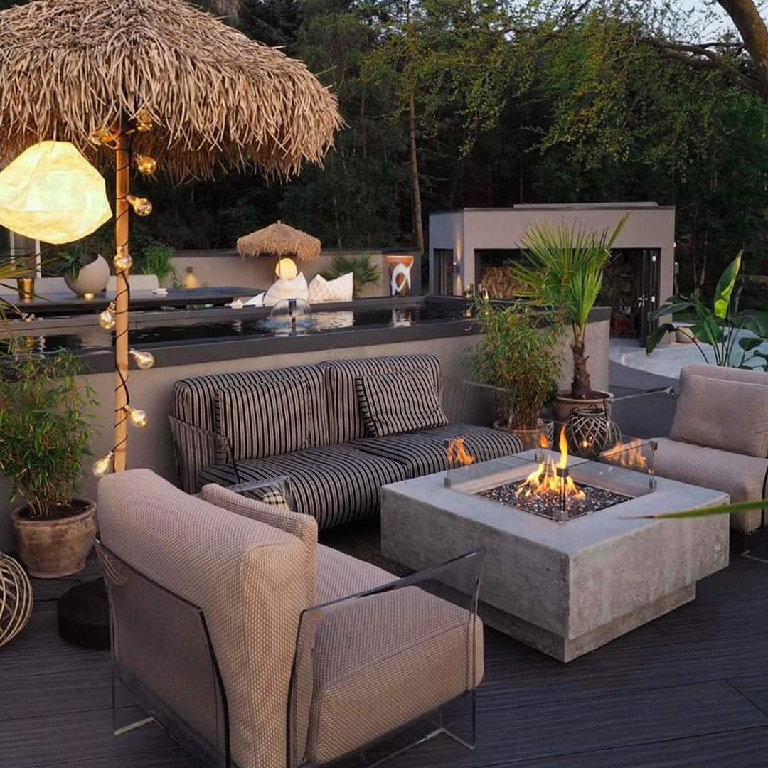 Baroarbunga Modern Concrete Fire Pit Table with Propane Burner - Outdoor Patio Heater for Backyard, Garden, and Deck - Perfect for Cozy Evenings and Entertaining Guests