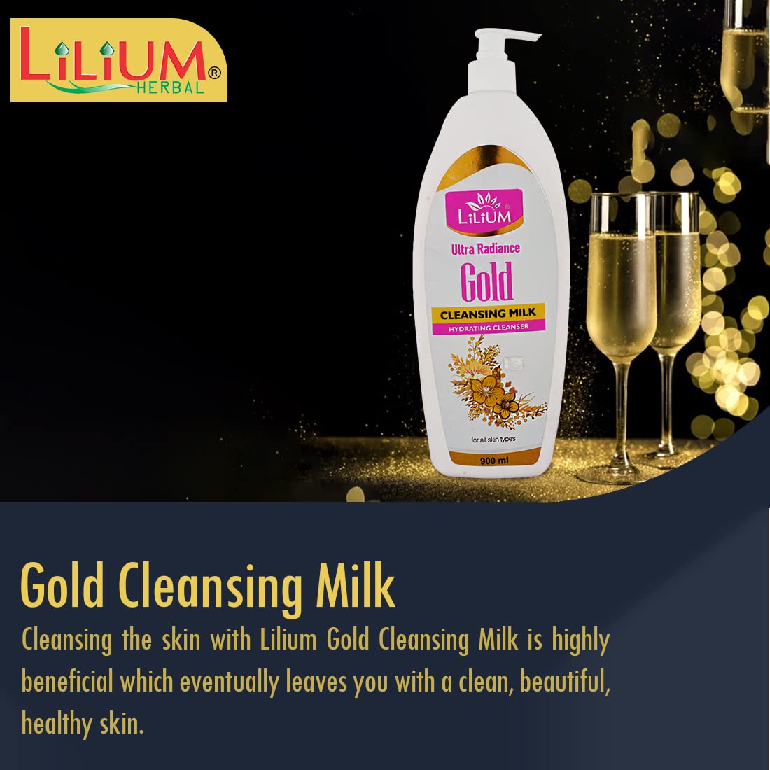 Lilium Gold Cleansing Milk - 500ml | Ultra Radiant & Glowing Skin | Moisturizing, Hydrating & Soothing Face Wash | Skin Brightening with Antioxidant Properties | For All Skin Types - Women & Men | Perfect for Daily Skincare Routine & Makeup Removal