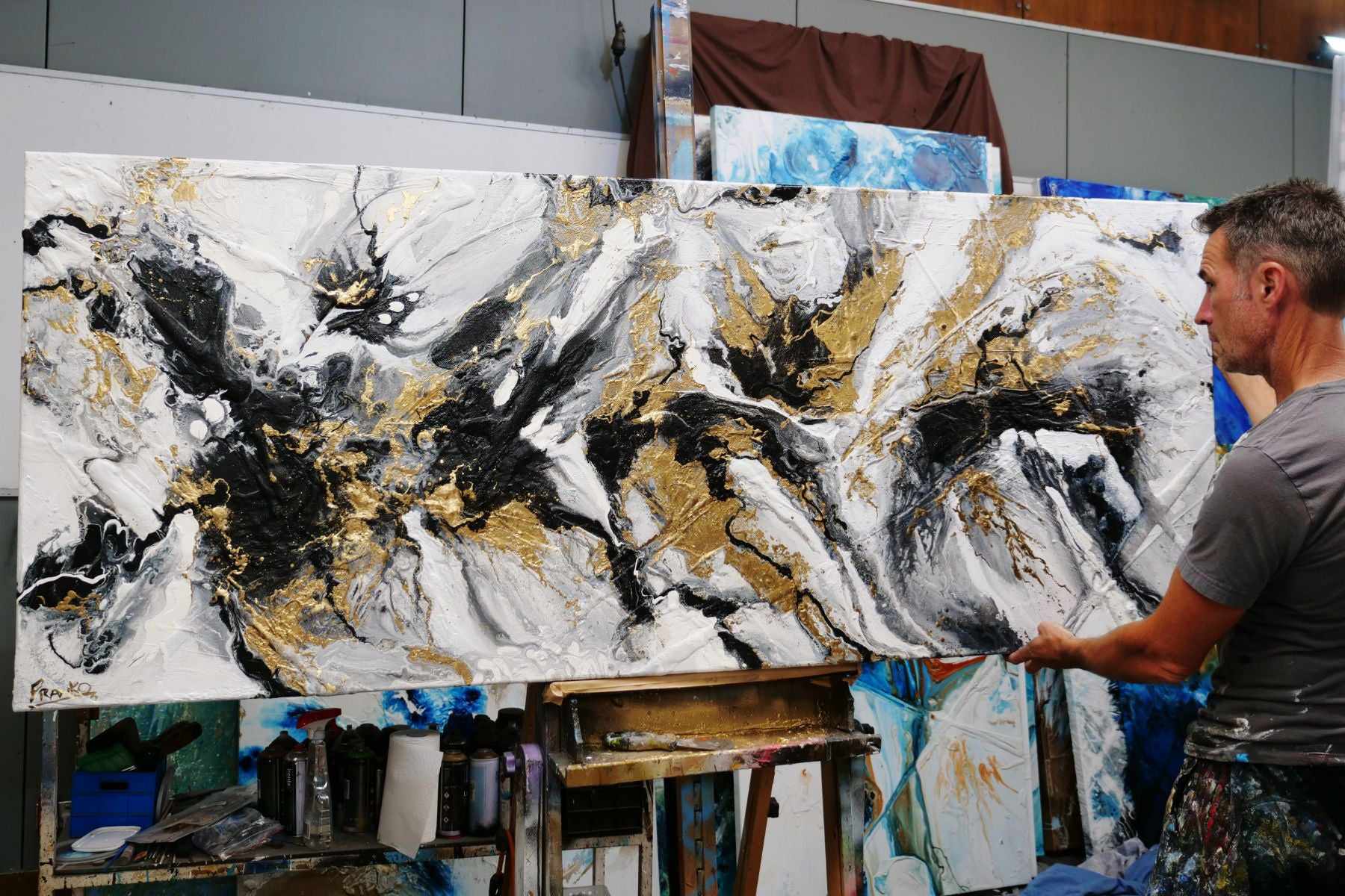 Golden Currency 200cm x 80cm Black White Gold Textured Abstract Canvas Wall Art - Modern Home Decor for Living Room, Bedroom & Office