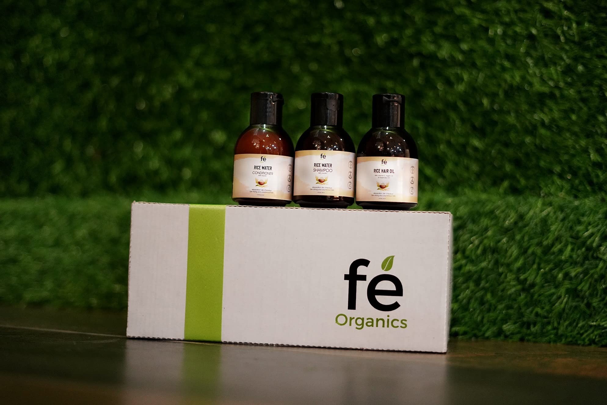 Fe Organics Rice Hair Care Combo - Shampoo, Conditioner & Hair Oil Travel Set (60ml Each) | Sulfate-Free & Natural Ingredients for Dry, Damaged Hair | Perfect for Vacation, Gym & On-the-Go Haircare