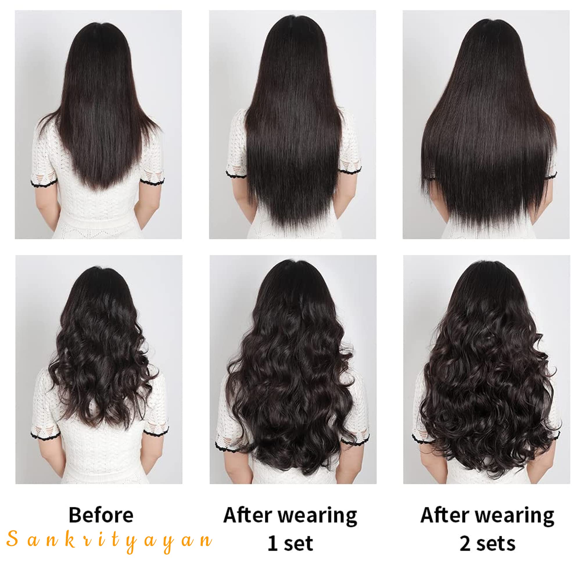 Sankrityayan 18-22 Inch Long Curly Black Thick 5 BB Clip-in Hair Extensions with Double Weft for Women - 1B Curly | Perfect for Parties, Weddings & Daily Styling