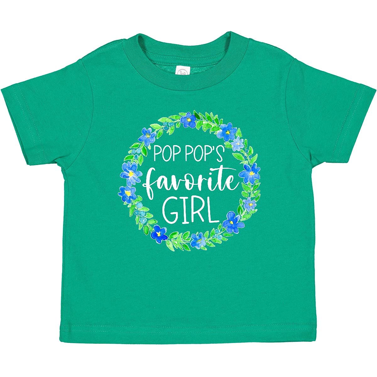 Inktastic Pop Pop's Favorite Girl Blue Floral Wreath Baby T-Shirt - Cute Outfit for Granddaughter, Birthday Gift & Family Photos