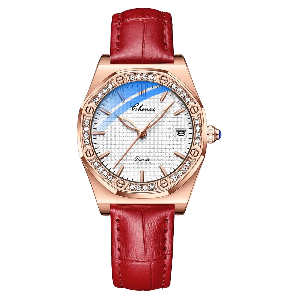 Elegant Women's Quartz Watch with Genuine Leather Strap - Lightweight Fashion Watch in Classic Red Color, Perfect Gift for Women | Ideal for Office, Date Night & Special Occasions