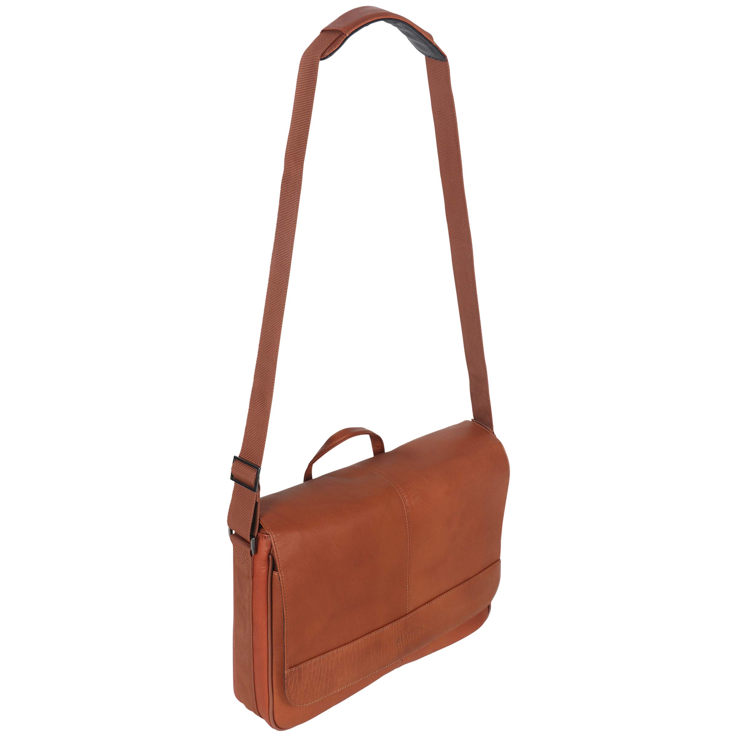 Kenneth Cole REACTION Risky Business Messenger Bag - Genuine Full-Grain Colombian Leather Crossbody Laptop Case & Tablet Bag for Work, Travel & Daily Commute
