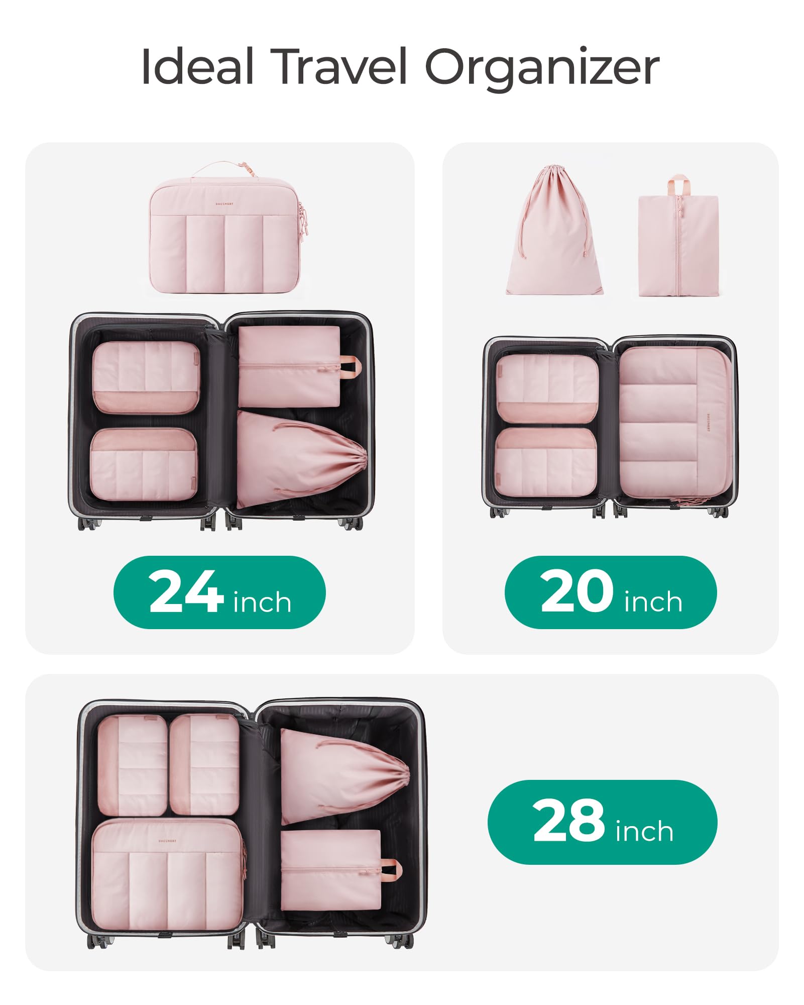 BAGSMART Hanging Packing Cubes for Travel - Large Capacity Luggage Organizers with Quilted Design - Perfect for Women's Suitcases & Travel Essentials | Ideal for Business Trips, Vacations & Weekend Getaways
