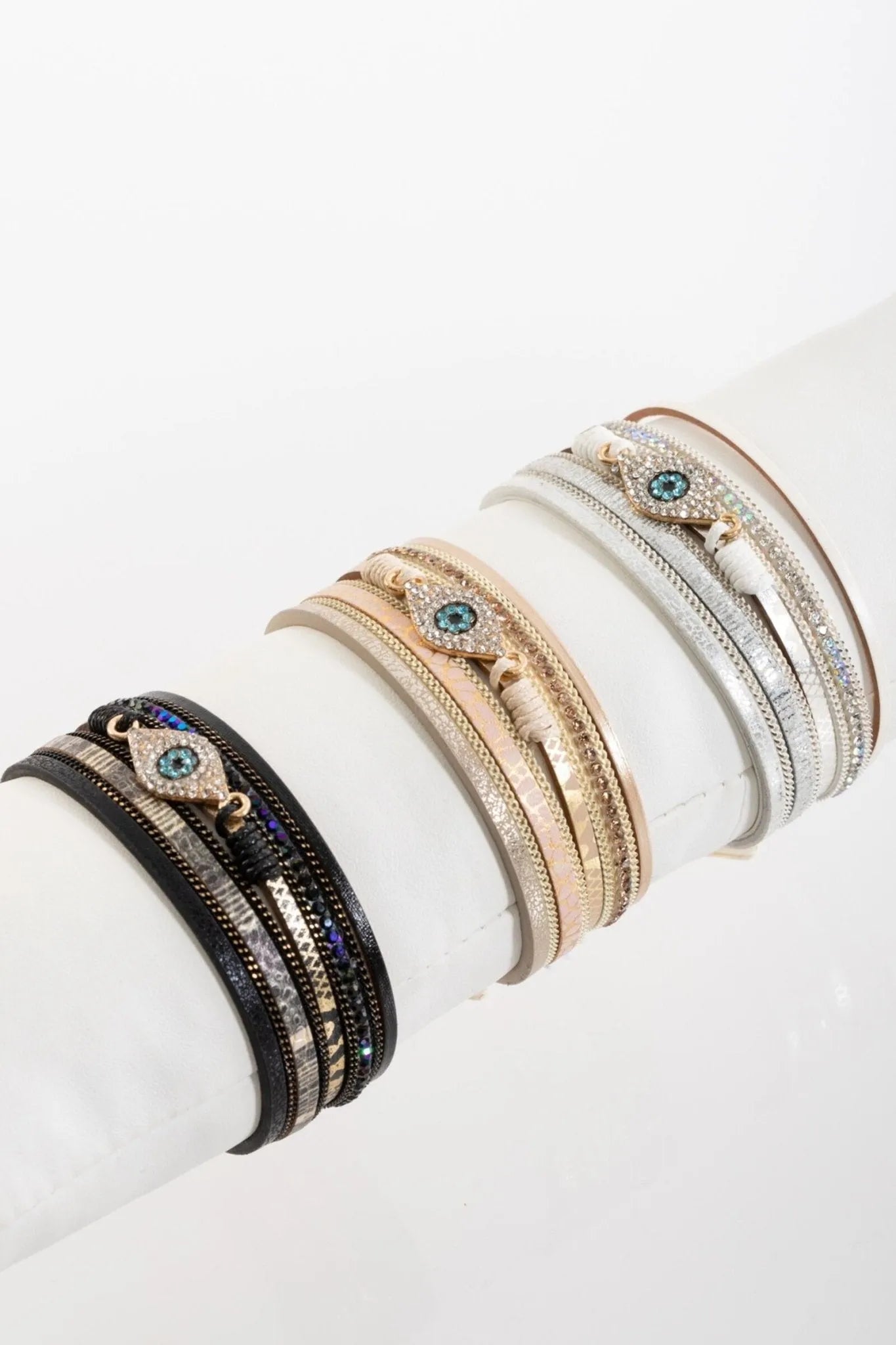 Evil Eye Protection Bracelet for Women - Genuine Leather & Metallic Charm - Spiritual Jewelry for Good Luck & Positive Energy - Perfect for Gifts, Meditation & Everyday Wear