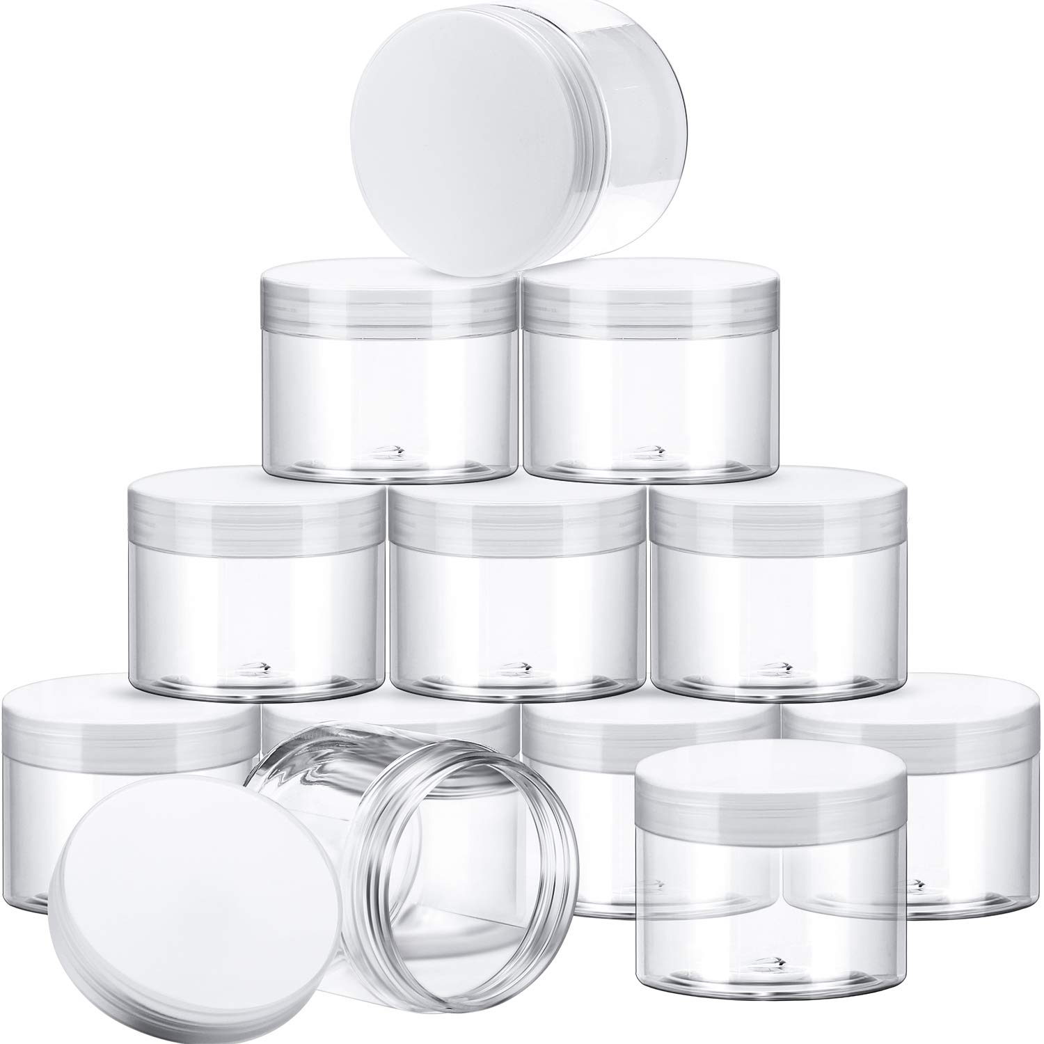 SATINIOR 12 Pack Clear Plastic Storage Jars with Lids - Round Airtight Cosmetic Containers for Travel Toiletries, Lotion, Cream, Makeup, Ointments, Samples & Kitchen Organization - Perfect for Home, Salon, DIY Crafts & Small Item Storage