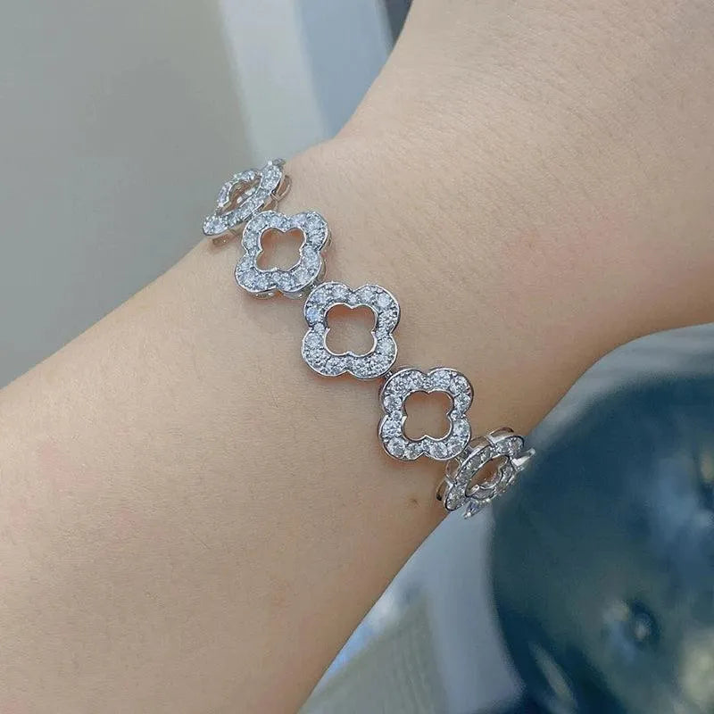18K White Gold 8.5ct Real Diamond Flower Bracelet for Women - Luxury Wedding, Engagement & Party Jewelry Gift - Perfect for Anniversaries, Bridal Showers & Special Occasions