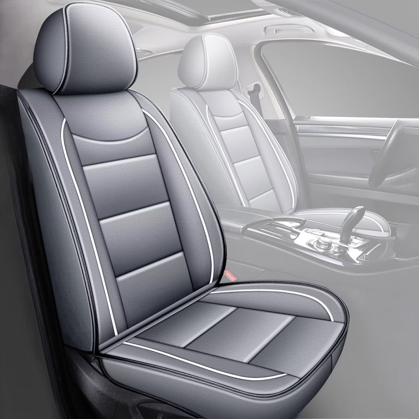 Premium Faux Leather Front Seat Covers for Mitsubishi Outlander Sport 2011-2023 - Grey 2-Piece Set | Universal Fit, Comfort & Protection | Perfect for Daily Commute, Road Trips & Family Adventures