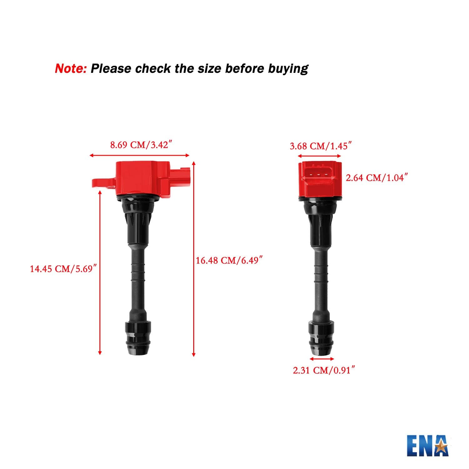ENA 4-Piece Red Ignition Coil Pack & 4 Platinum Spark Plugs Set - Compatible with Nissan Sentra 2002-2006 1.8L L4 DOHC - Direct Replacement for UF351, UF548, 5C1394, 224336N015, 224486N015, 6240 - Perfect for Engine Performance Upgrade & Tune-Up Maintenance