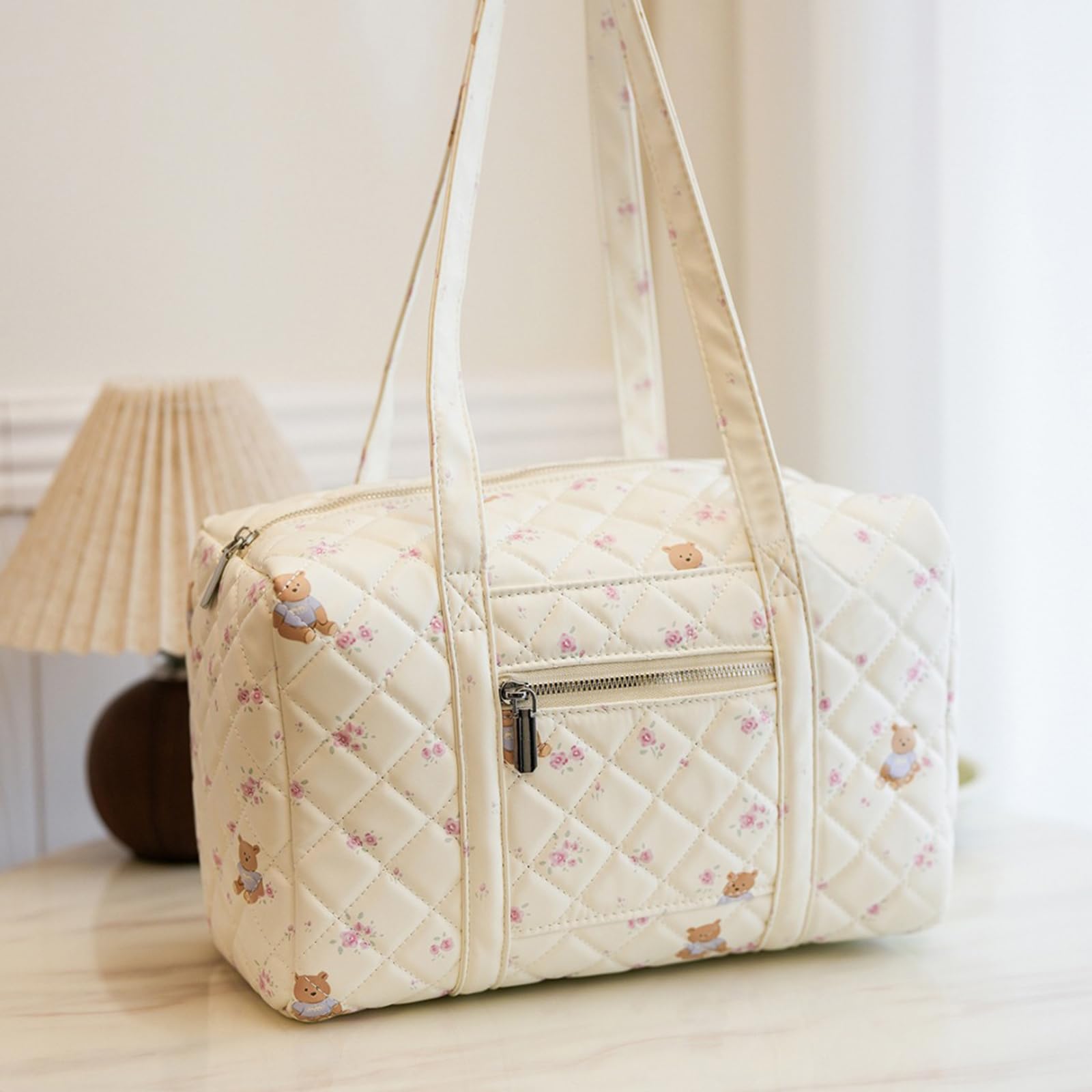 Stylish Large White Duffel Bag for Women - Spacious Weekender Overnight Tote, Perfect as Carry-On Luggage, Work Bag, Gym Bag, Travel Bag, Diaper Bag & Hospital Delivery Bag | Ideal for Business Trips, Weekend Getaways, Workouts & Maternity Needs